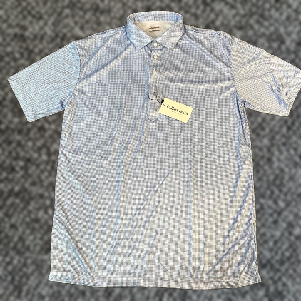 CO Collars & Co Polo Shirt Mens 2XL Blue Gingham Short Sleeve Button Down Collar Golf Casual Activewear Size 48R - 1 Thumbnail