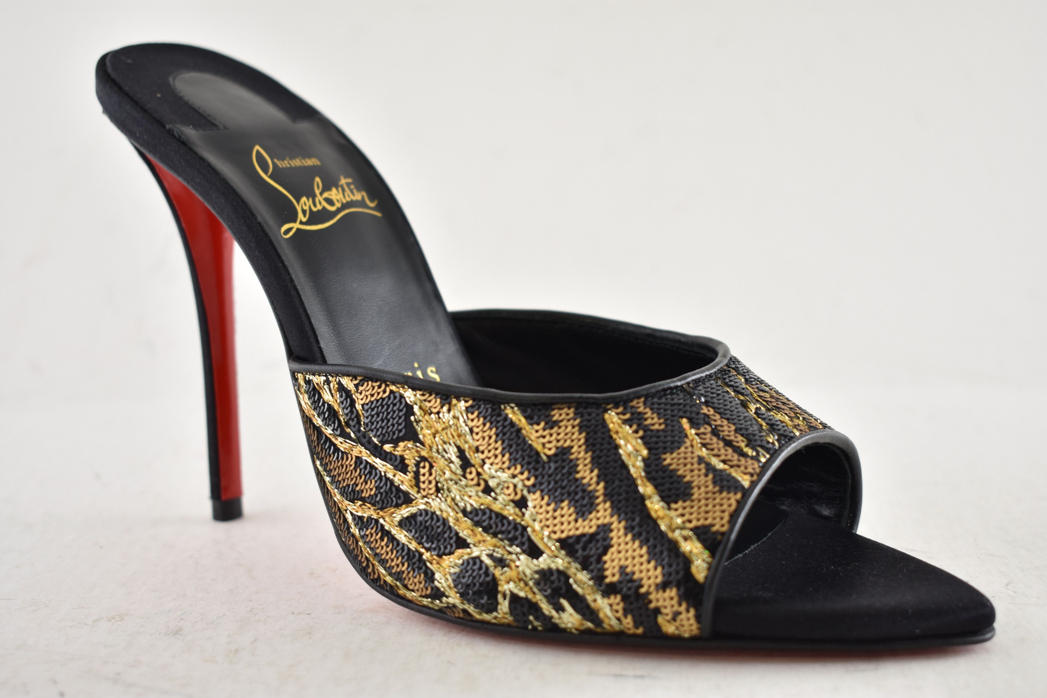 Christian Louboutin Miss Z Mule Ocelot 100 Black Backless Sandal Heel Pump 38 Size US 8 / IT 38 - 6 Thumbnail