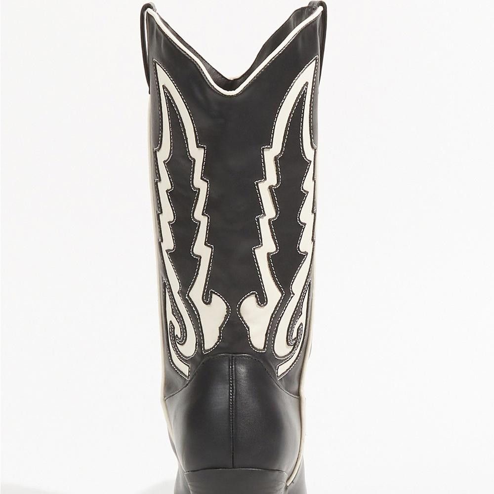 Designer Stylish Black Western Boots with Cream Accent SIZE 8 Size US 8 / IT 38 - 3 Thumbnail