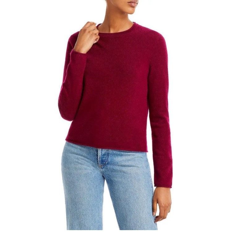 AQUA Cashmere Rolled Edge Cashmere Sweater M Cabernet New