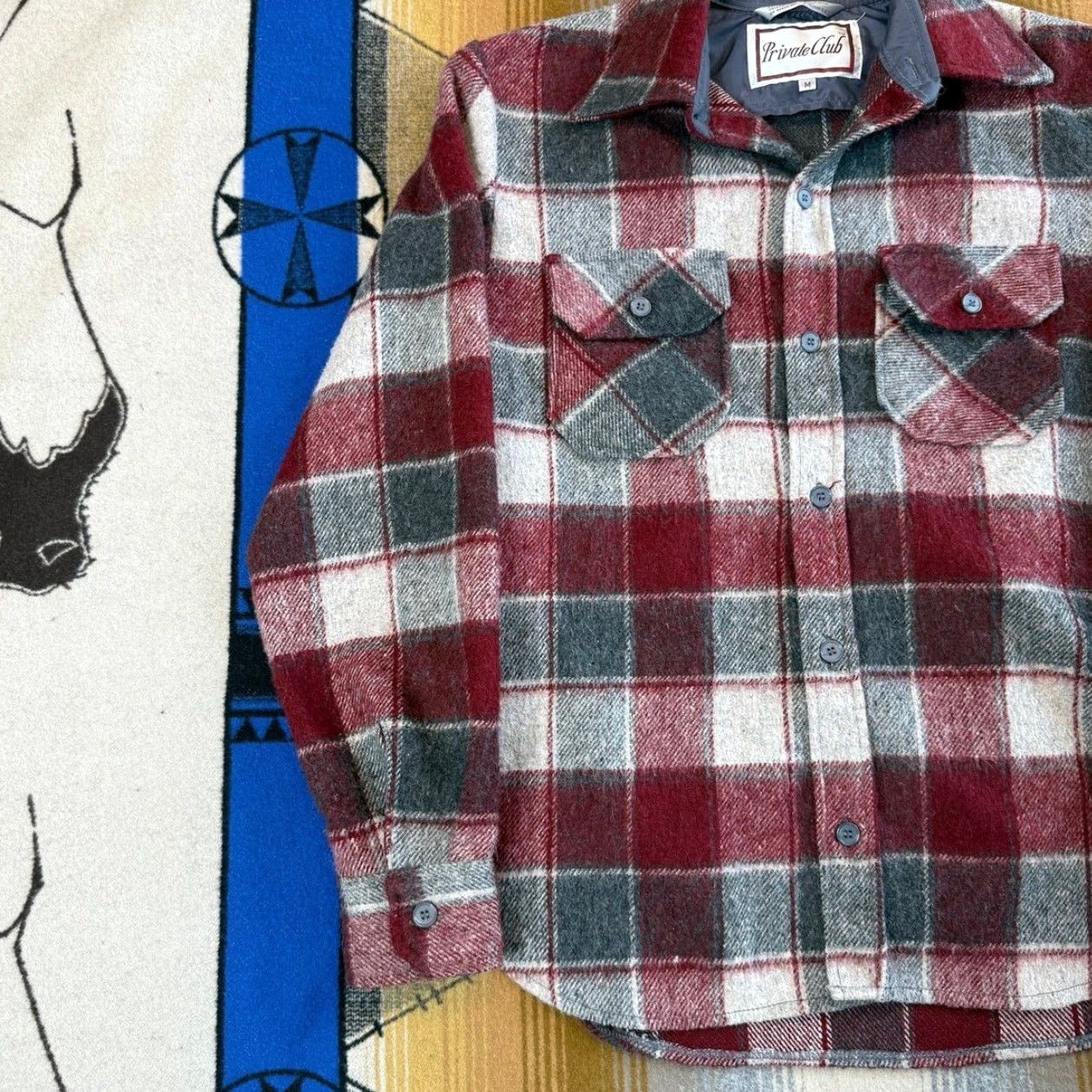 Vintage VINTAGE Private Club Flannel Shirt Jacket Shacket Plaid Wool 90s Red Long Sleeve Button-Up Collared Size M Men Regular" Size US M / EU 48-50 / 2 - 6 Thumbnail