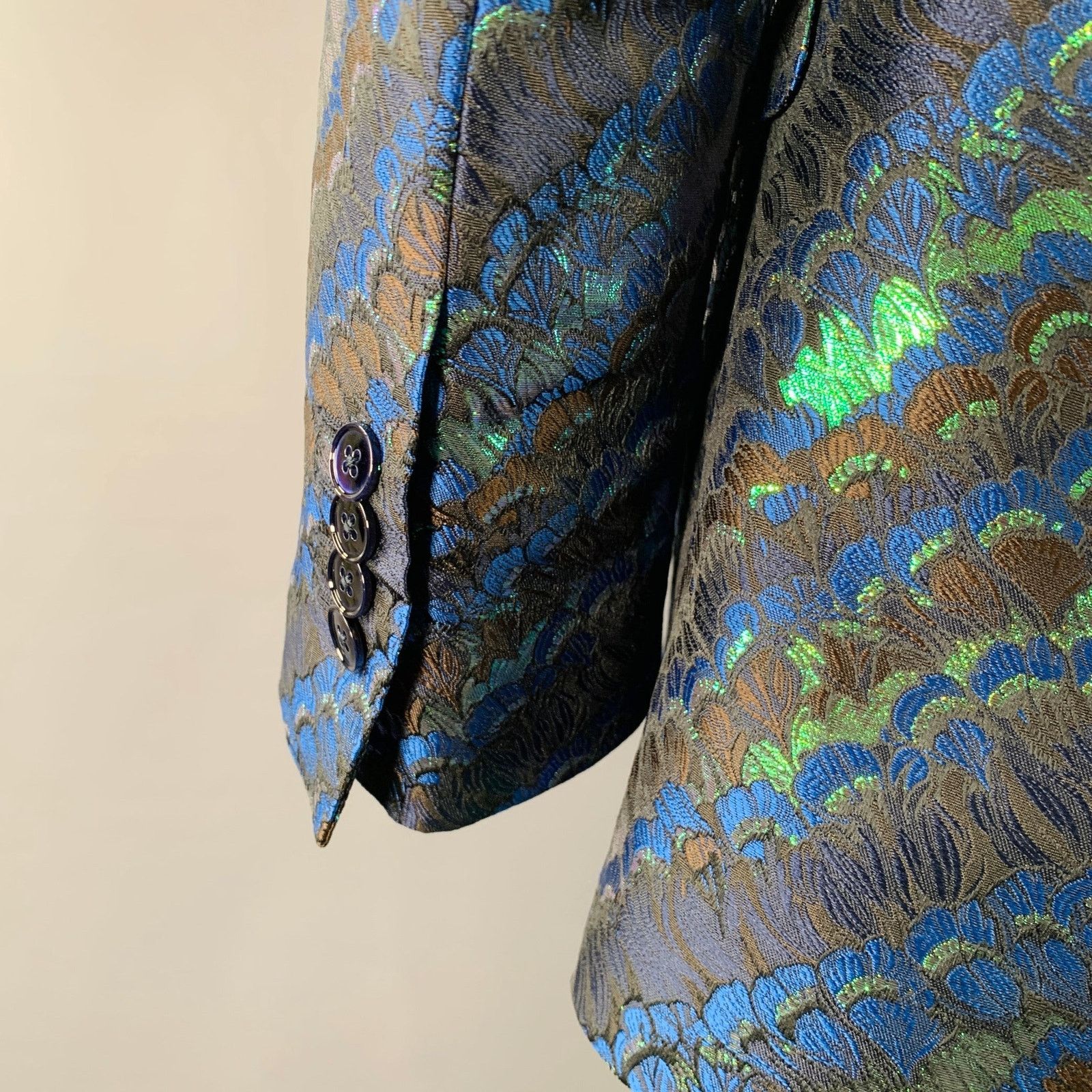 Dolce & Gabbana Size 44 Black Green Blue Jacquard Polyester Suit Size 44R - 7 Thumbnail