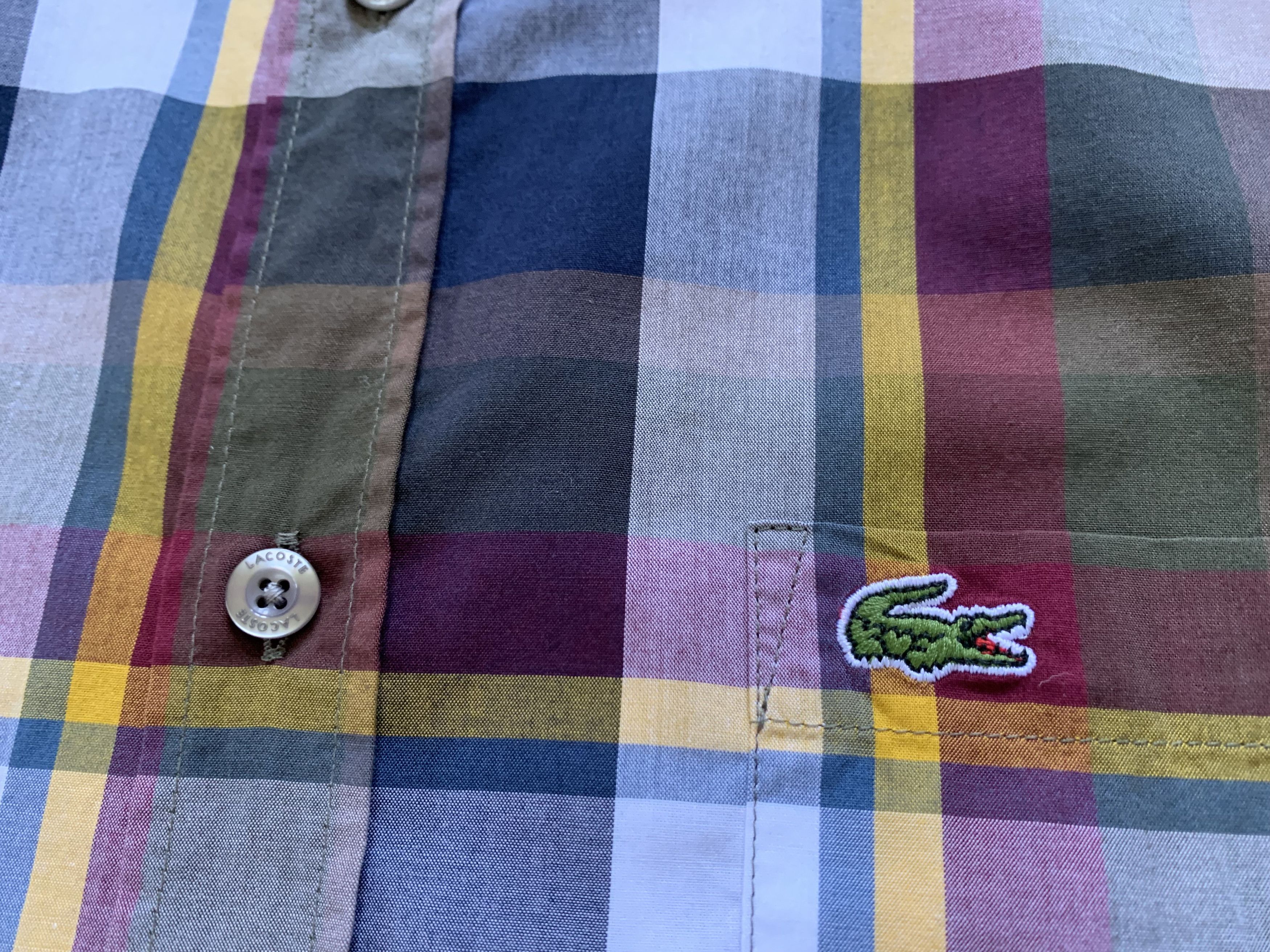 Designer × Lacoste Lacoste Regular Fit Plaid Button Down Long Sleeve Shirt Size 42L - 5 Thumbnail