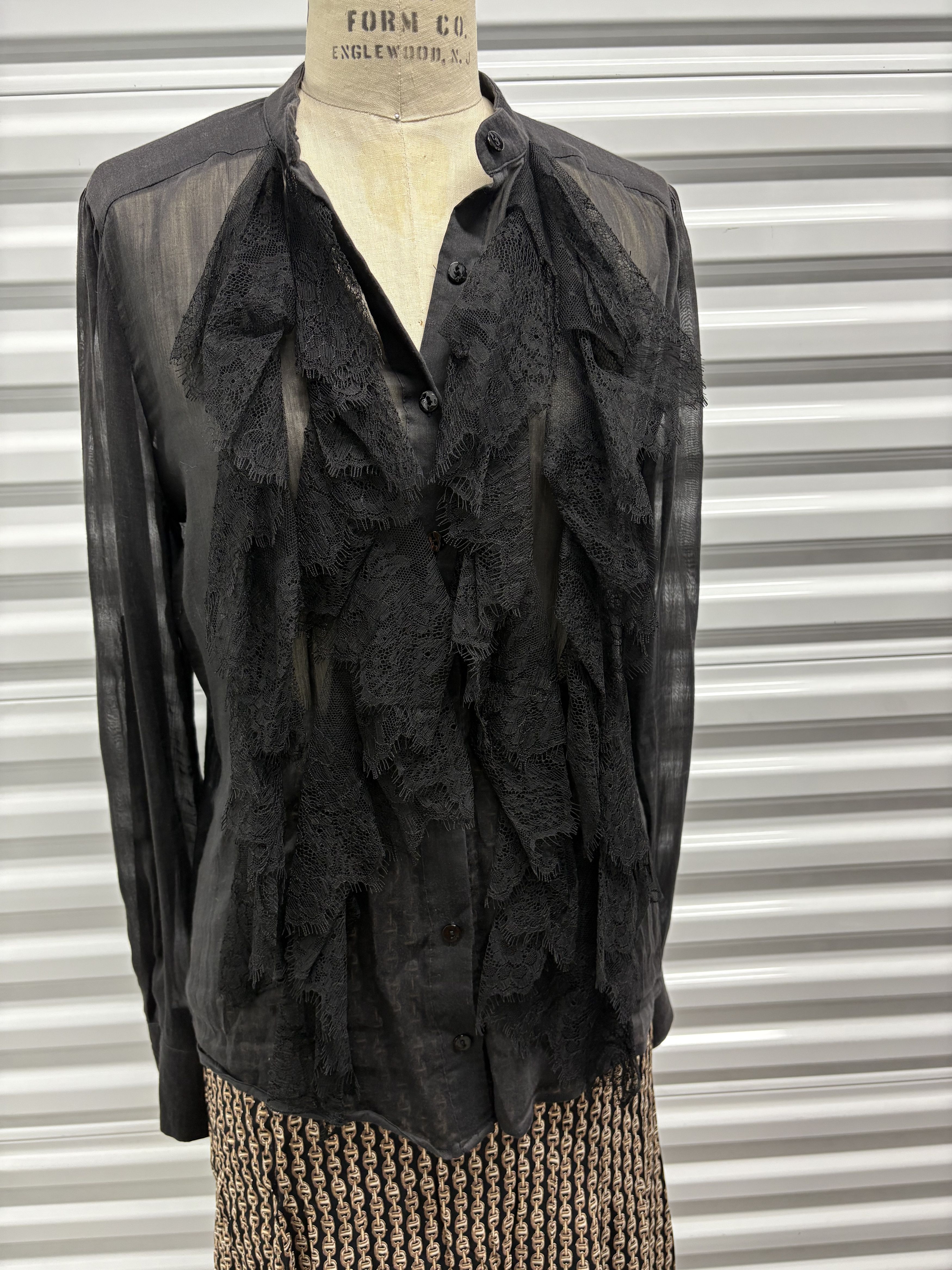 plein sud Vintage 90s Plein Sud Sheer Silk Lace Ruffle Blouse Size L / US 10 / IT 46 - 7 Thumbnail