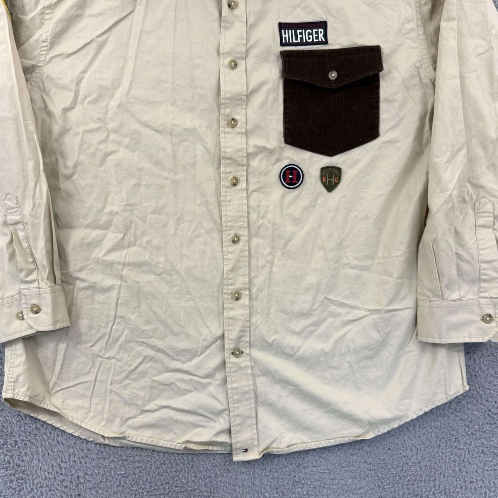 Tommy Hilfiger VINTAGE Tommy Hilfiger Shirt Mens 2XL Expedition Patrol Ranger Long Sleeve Y2K Beige Cotton Blend Button-Up Size US XXL / EU 58 / 5 - 2 Thumbnail