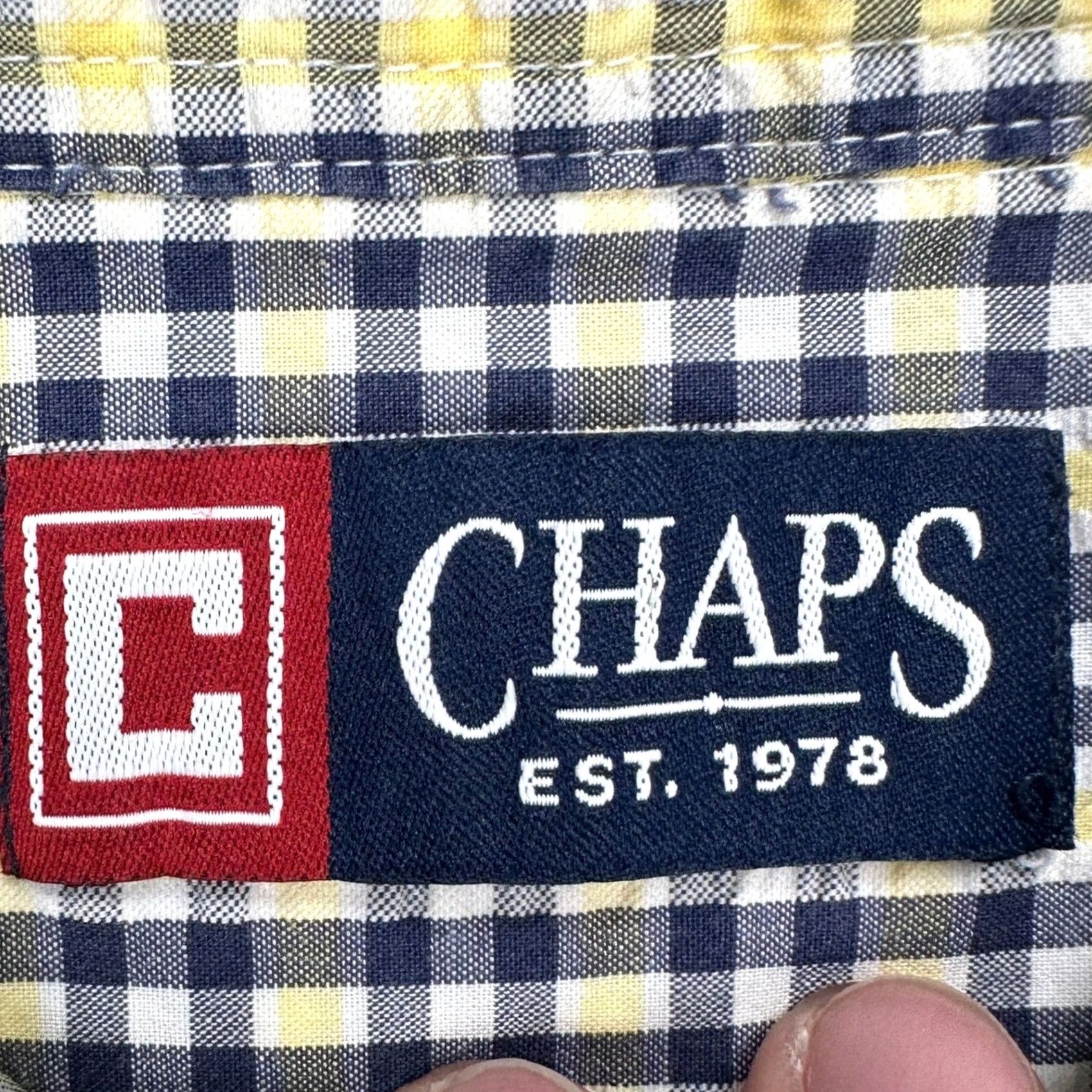 Chaps Chaps Button-Down Shirt 2XL Yellow Blue Plaid Seersucker Short Sleeve Pocket Mens Shirt Size US XXL / EU 58 / 5 - 4 Thumbnail