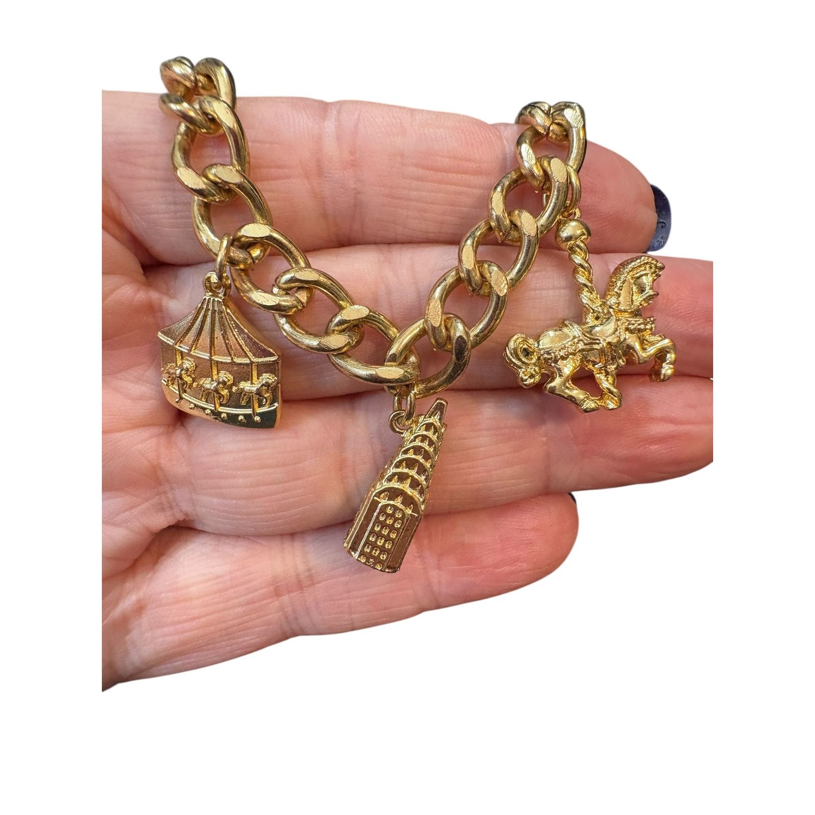 Escada Escada Gold-Tone Carousel Charm Bracelet Signature E 7.25" Size ONE SIZE - 3 Thumbnail