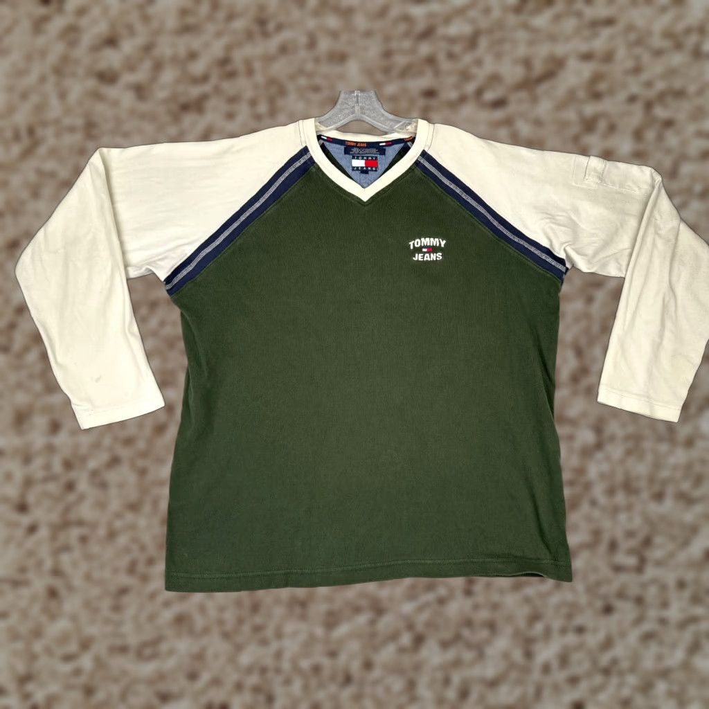 Tommy Hilfiger Tommy Hilfiger Jeans Shirt Adult Large Green Long Sleeve V-Neck 100% Cotton Size US L / EU 52-54 / 3 - 1 Thumbnail
