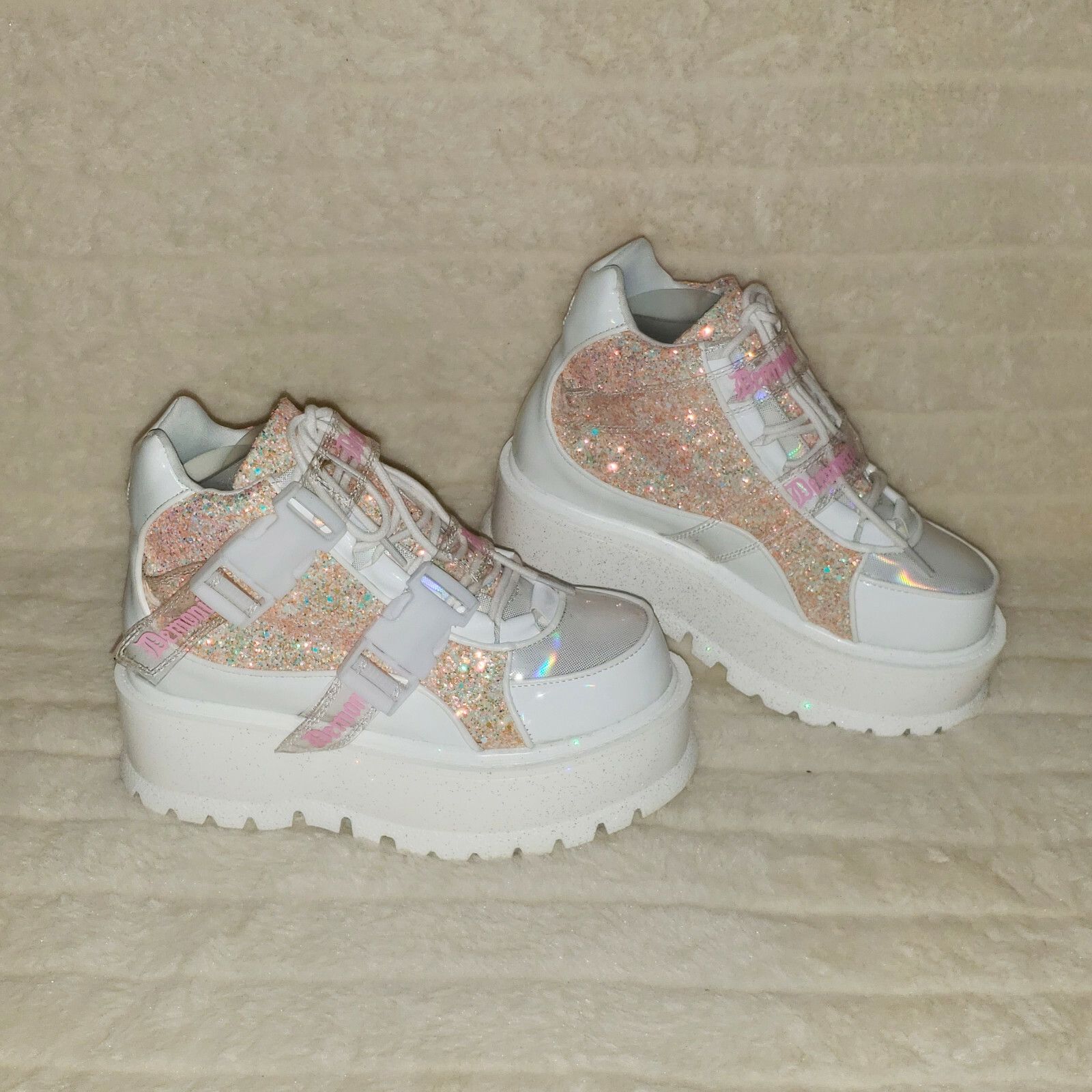 Other DEMONIA Slacker 50 White Pink Glitter Platform Sneaker Ankle Size US 11 / IT 41 - 6 Thumbnail