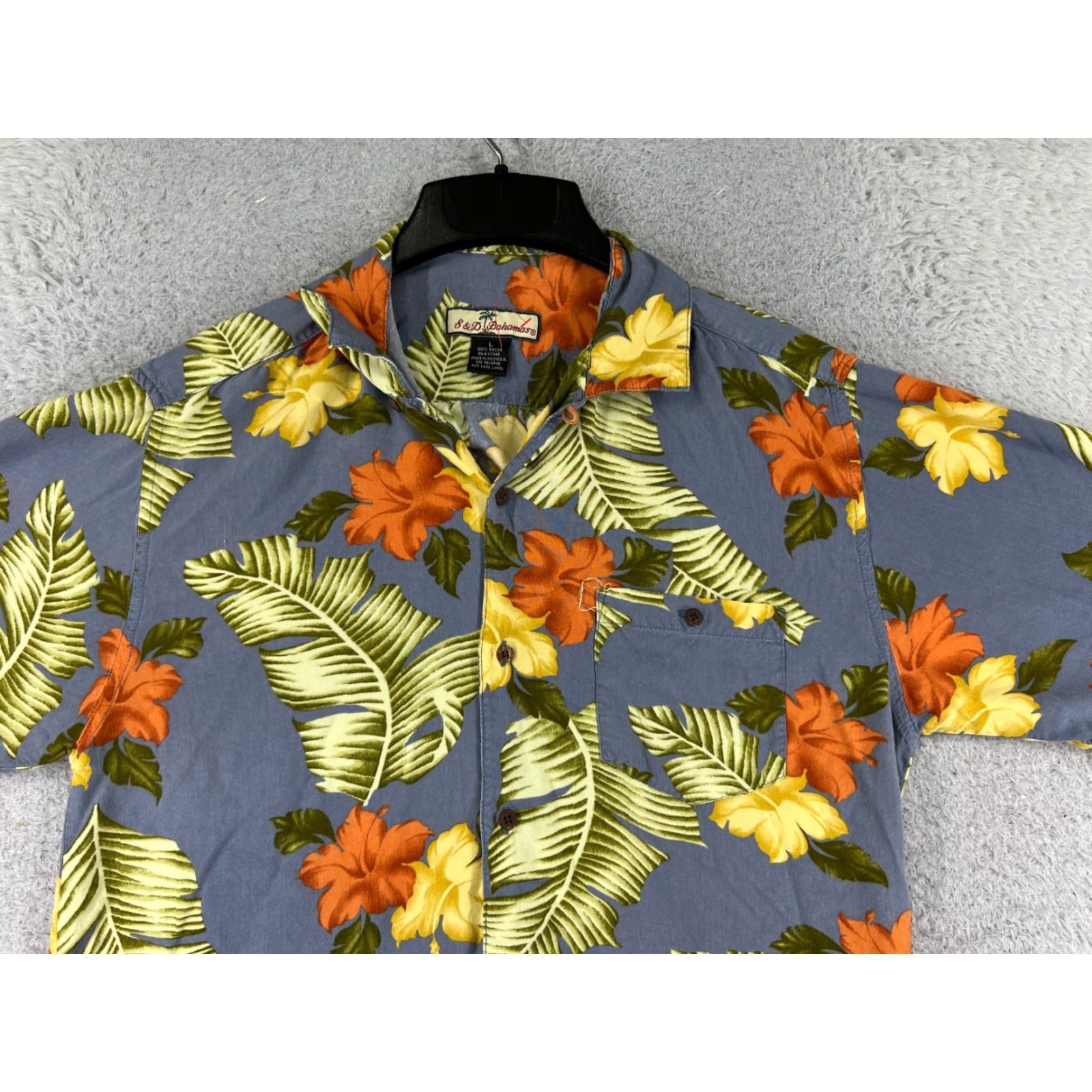 Vintage S&D Bahamas Shirt Mens Adult Large Blue Orange Floral Palm 100% Rayon Hawaiian Beach Button-Up Casual Size US L / EU 52-54 / 3 - 4 Thumbnail