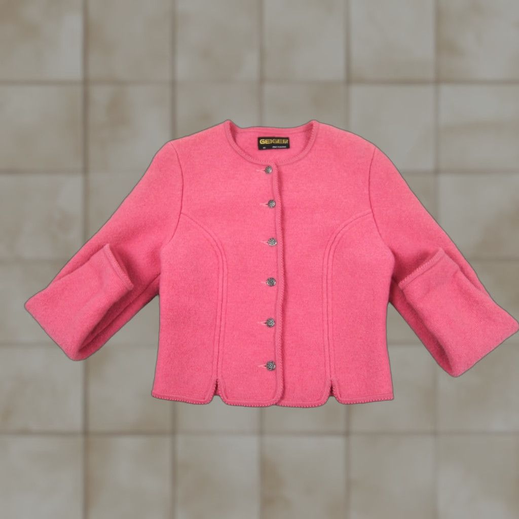 Vintage VINTAGE Geiger Cardigan Womens L Pink Wool Button Front Crew Neck 90s Austria Sweater Ladies Size L / US 10 / IT 46 - 1 Thumbnail