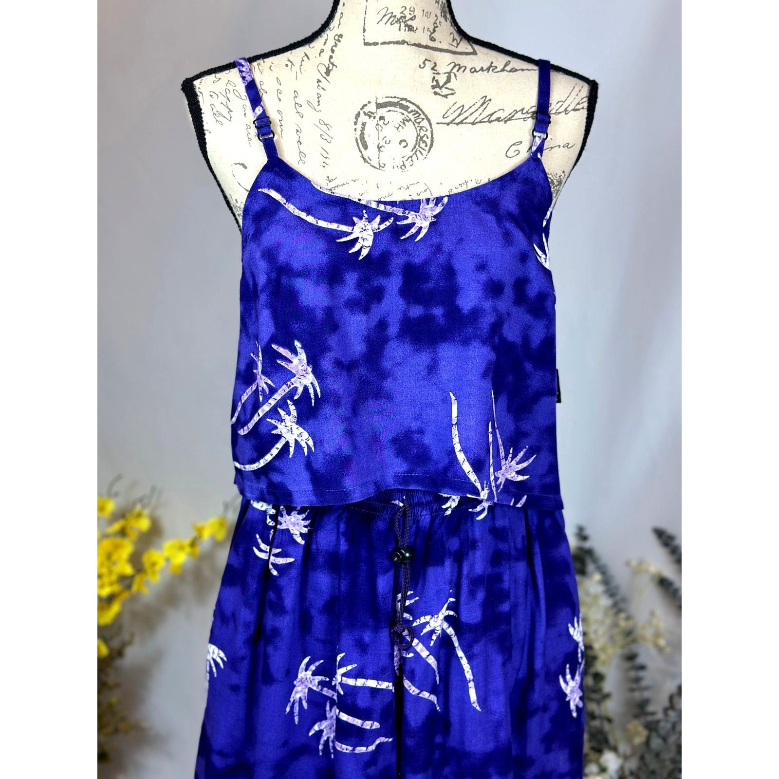 Other 2 Piece Island Ready Crop Top Matching Pants Palm Trees L Size 34" / US 12 / IT 48 - 5 Thumbnail