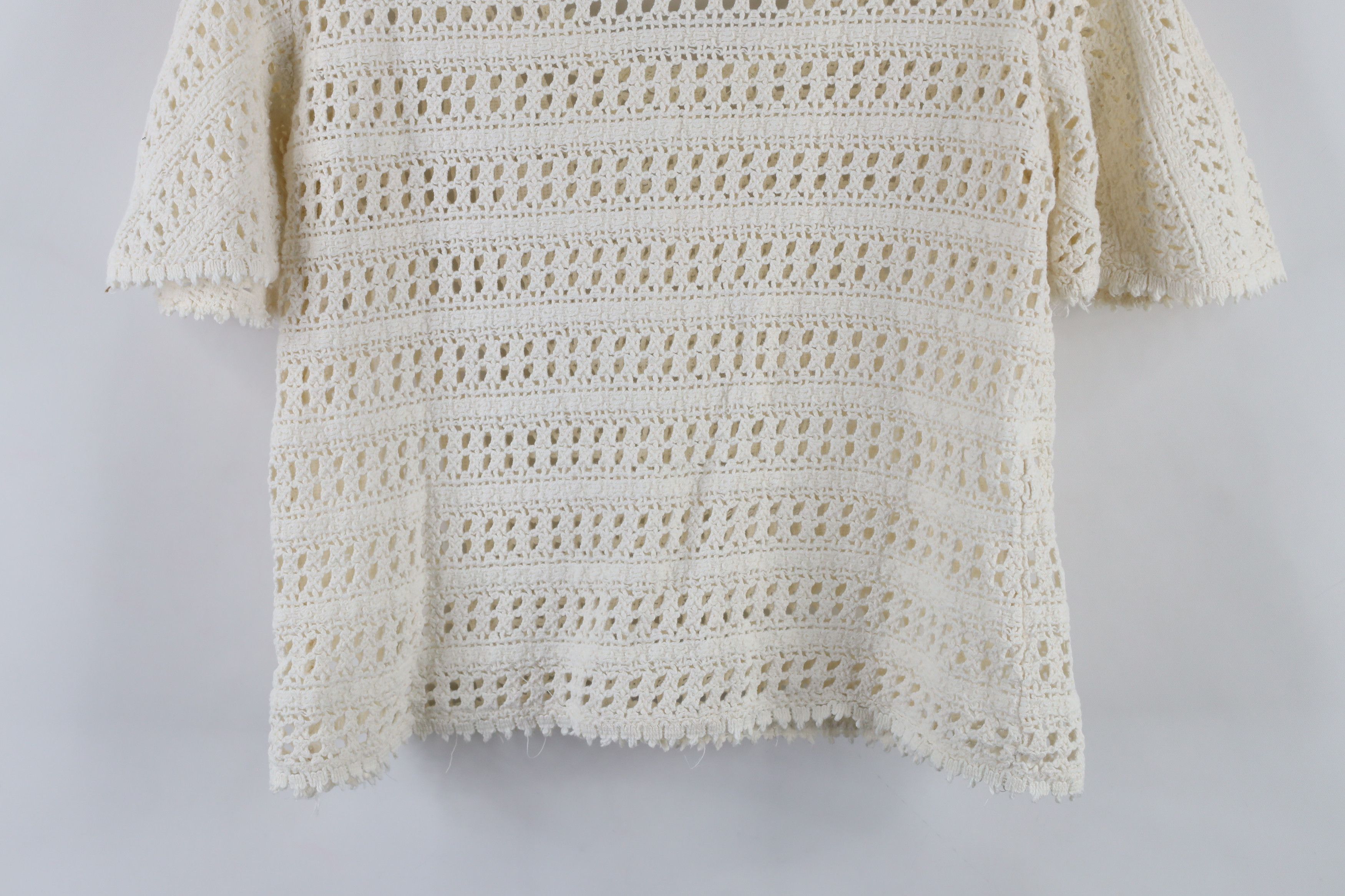 Vintage Vintage 70s Boho Chic Sleeve Crochet Knit T-Shirt Cream USA Size M / US 6-8 / IT 42-44 - 12 Thumbnail