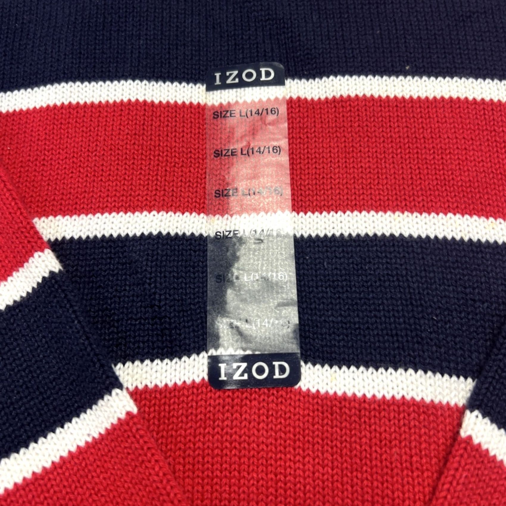 Izod IZOD Mens L Sweater Red Navy Striped Crewneck Logo 100% Cotton NWT Knit Crew Neck Long Sleeve Pullover Vintage? No Size US L / EU 52-54 / 3 - 4 Thumbnail
