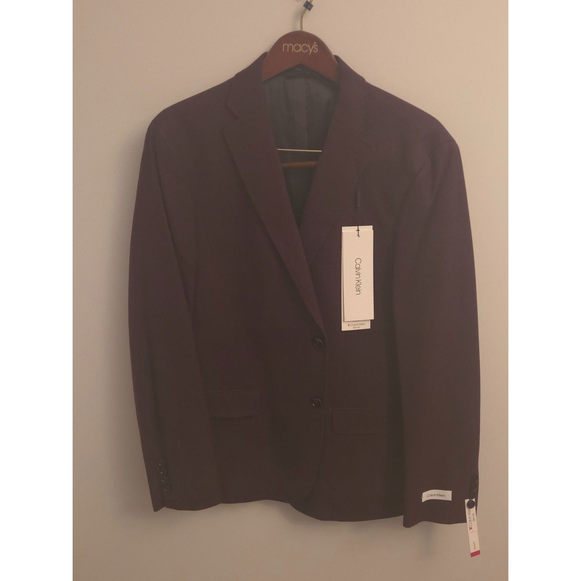 Calvin Klein Calvin Klein Burgundy Slim Fit Stretch Blazer Jacket Size 46R - 2 Thumbnail
