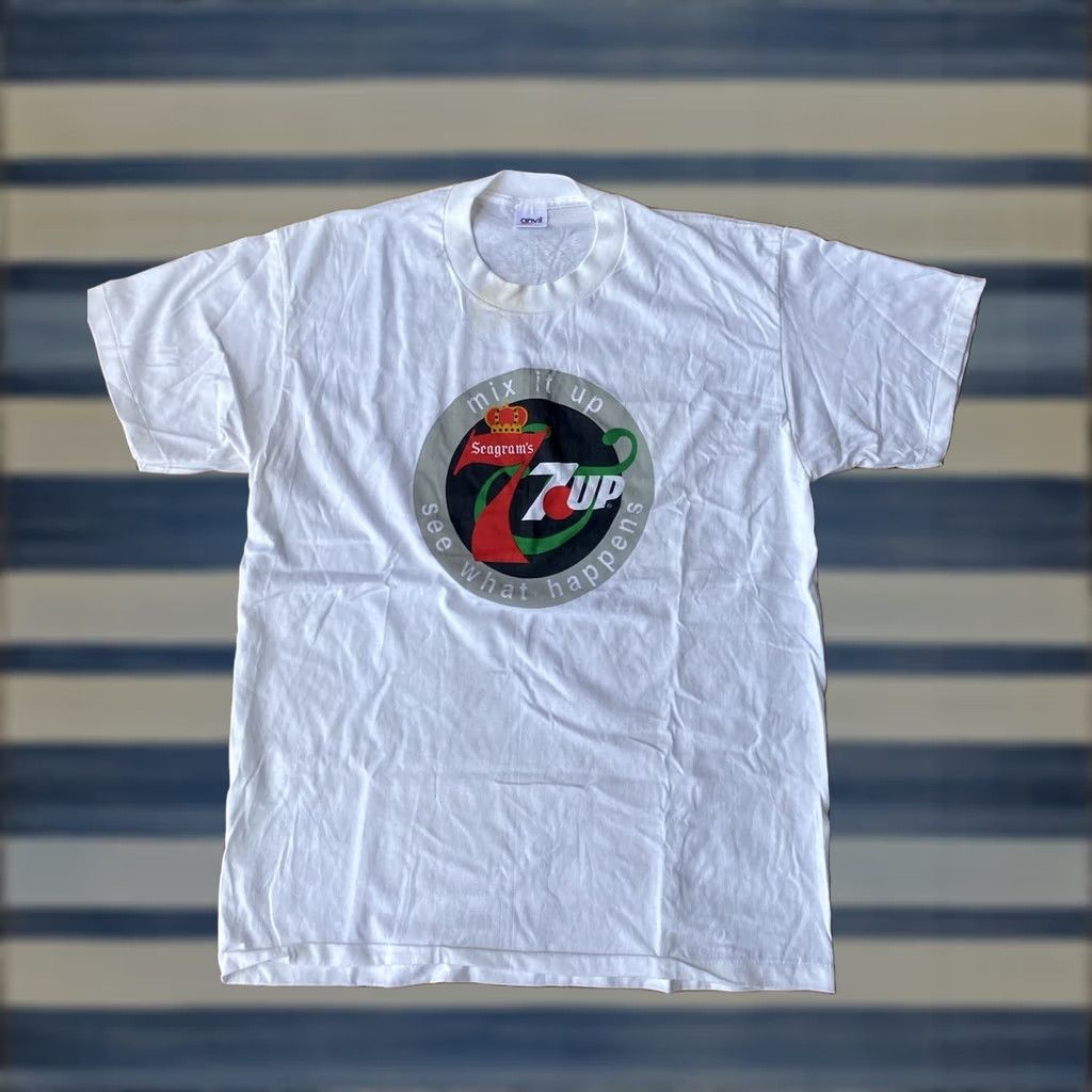 Fruit Of The Loom VINTAGE 90s 7 Up Seagrams Mix It Up Promo T Shirt Large White Cotton Knit Logo USA Mens Shirt Short Sleeve Crew Neck Graphic Print Size US L / EU 52-54 / 3 - 1 Thumbnail