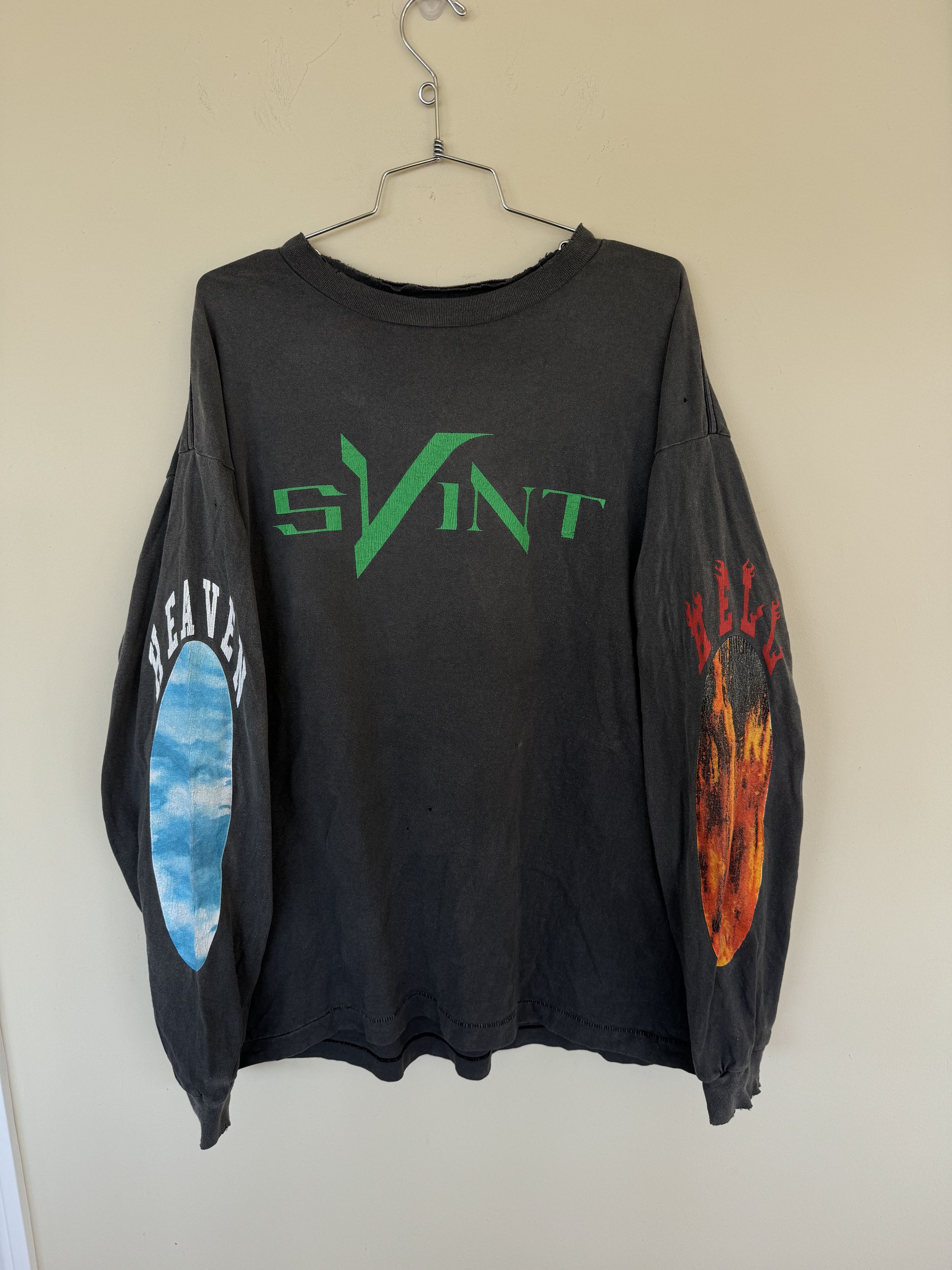 image of Saint Michael x Vlone Saint X Vlone Heaven Or Hell Longsleeve in Grey, Men's (Size XL)