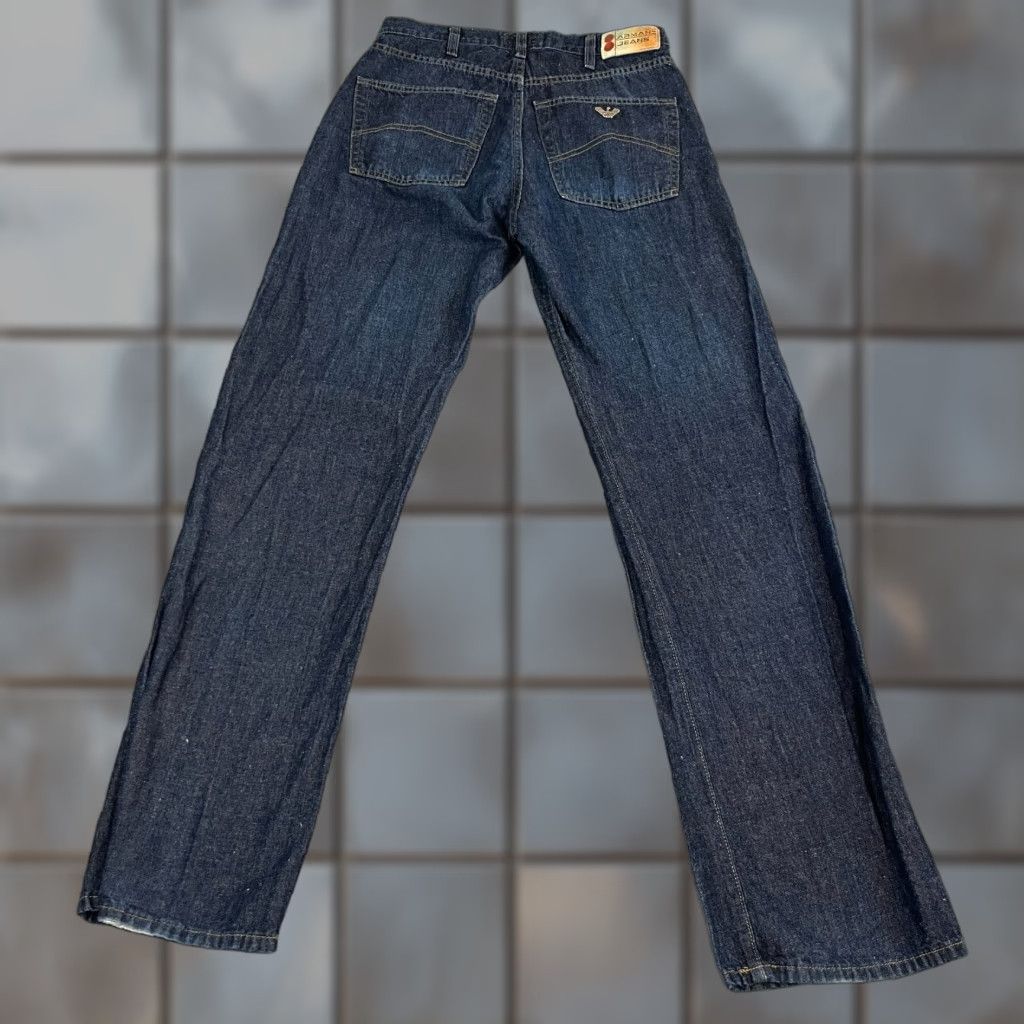 Vintage Armani Jeans Jeans Regular Straight 30 32 Blue Indigo Denim 5-Pocket Logo Button Vintage No Mens 30 in Dark Wash Indigo Denim Size US 30 / EU 46 - 1 Thumbnail