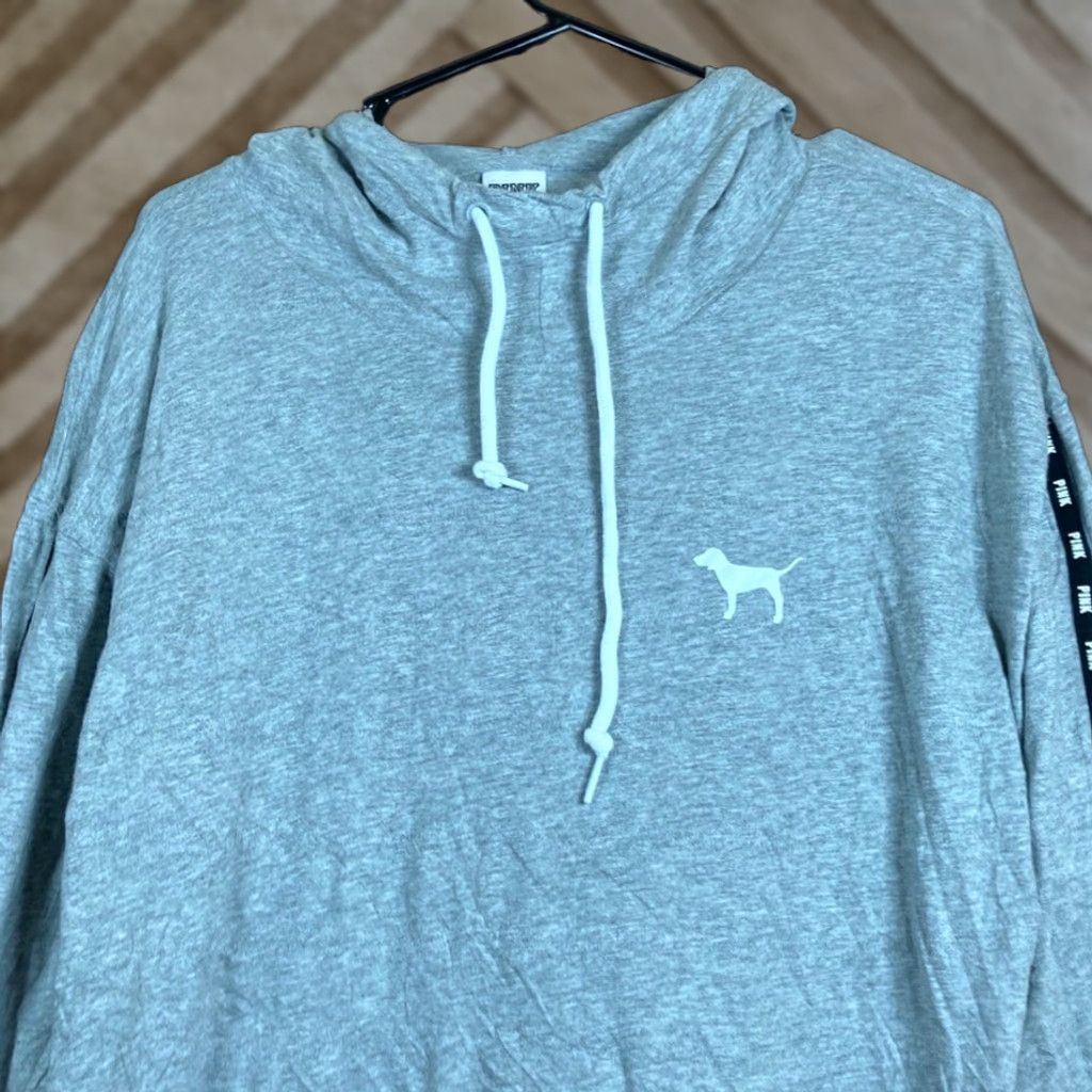 Vintage PINK Victoria’s Secret Sweatshirt Gray Hooded Pullover 100% Cotton Large Womens Regular Shirt Size L / US 10 / IT 46 - 1 Thumbnail