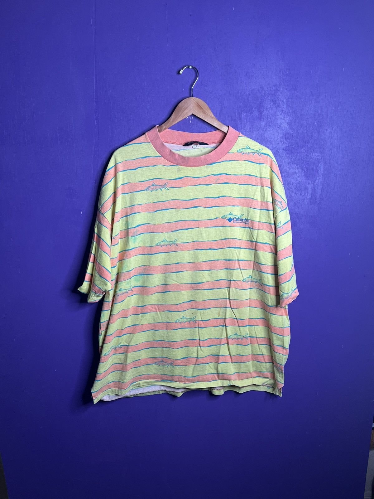 Columbia × Vintage Vintage 90s Columbia sportswear striped fishing t-shirt Size US XXL / EU 58 / 5 - 1 Thumbnail