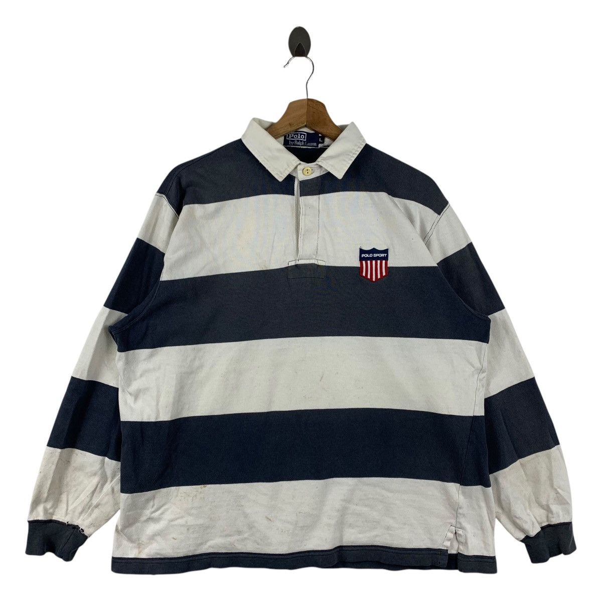 Vintage POLO RALPH LAUREN stripe long sleeve polo rugby tees, image size:1200x1200