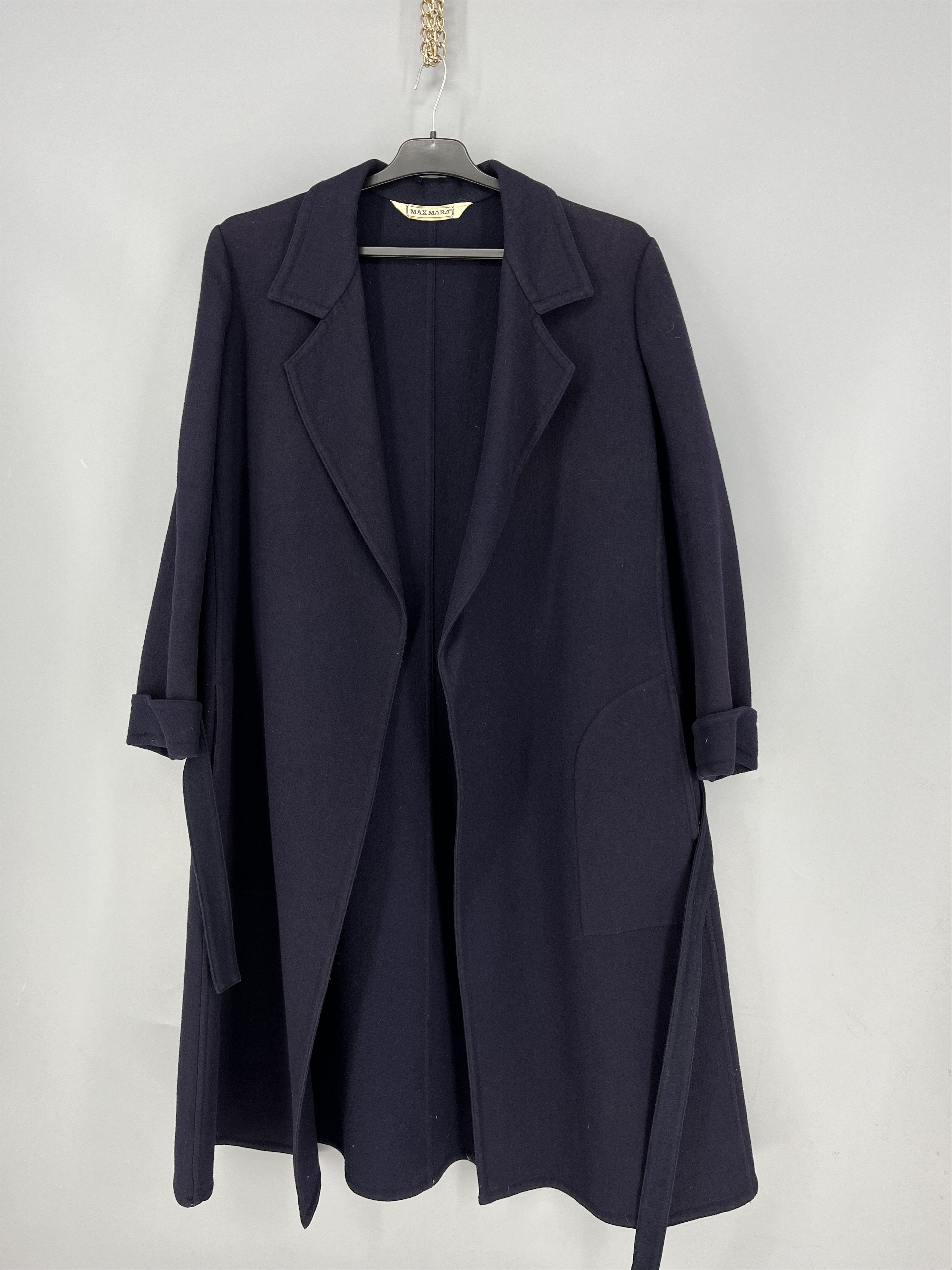 Max Mara Vintage Max Mara Navy Belted Open Front Coat Womens Wrap Size L / US 10 / IT 46 - 2 Thumbnail