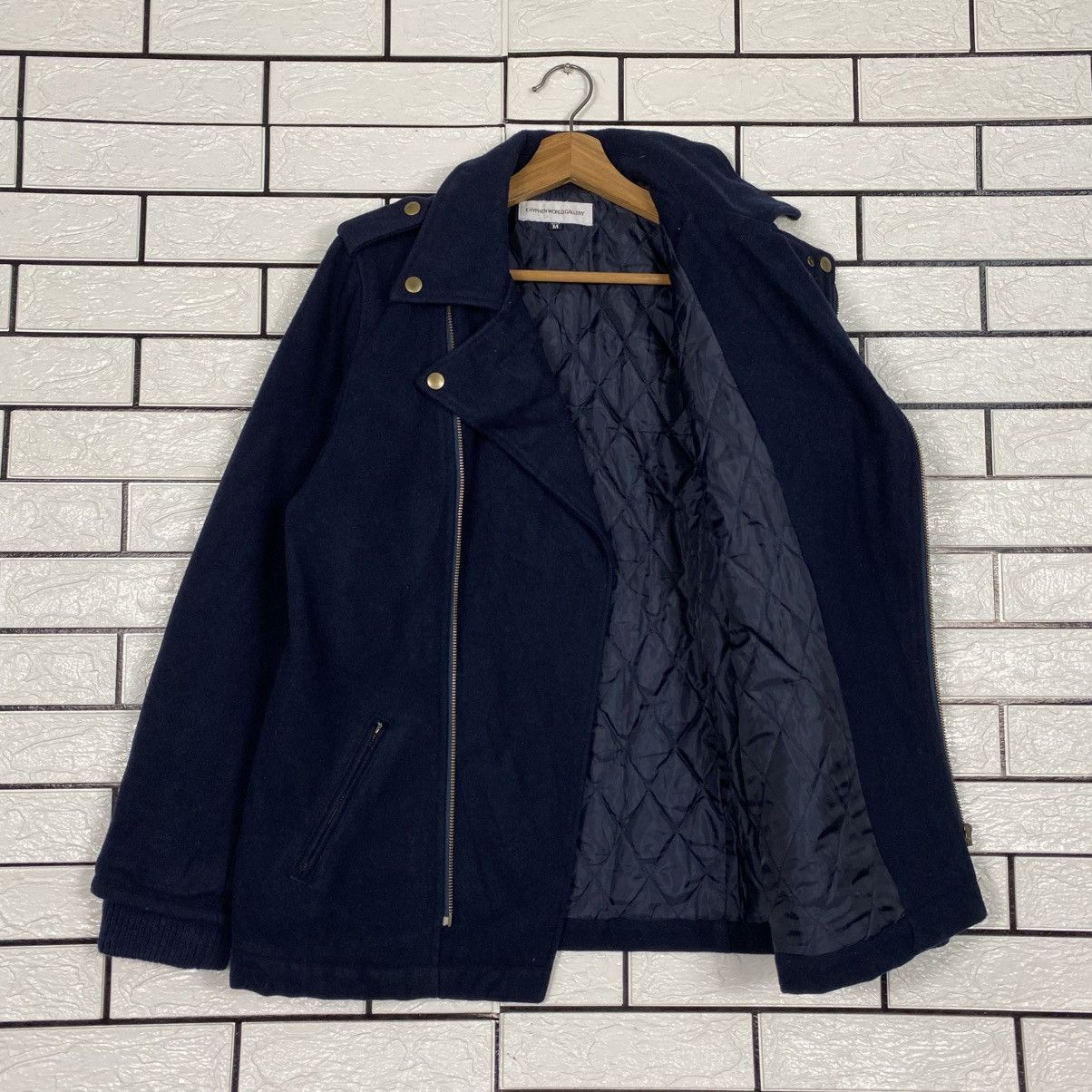 Japanese Brand Ehyphen World Gallery Wool Biker Jacket Double Collar Size US M / EU 48-50 / 2 - 12 Thumbnail