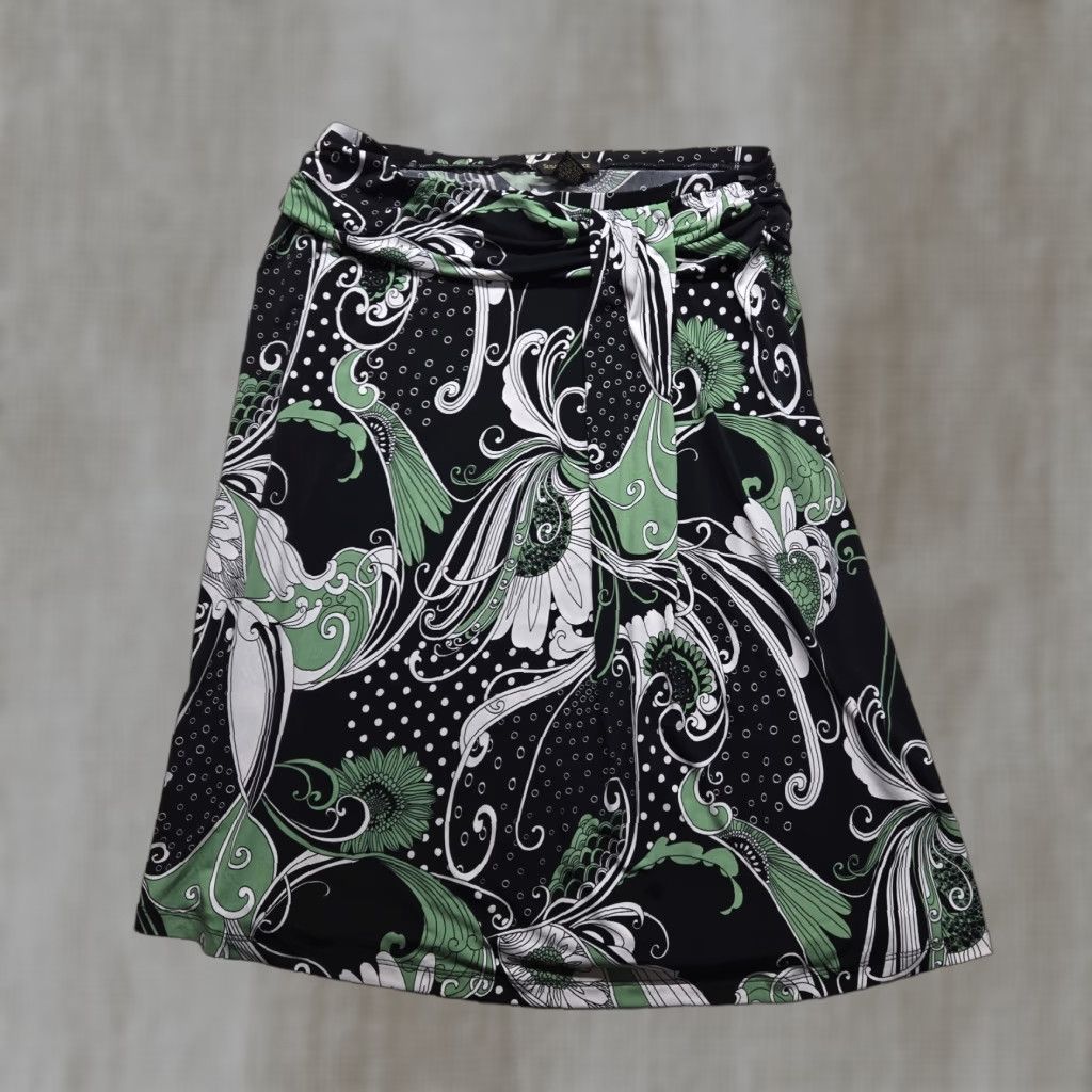 Vintage Susan Lawrence Skirt Knee Length A-Line Black Green Floral Adult Women's L Large Size 36" / US 14 / IT 50 - 1 Thumbnail