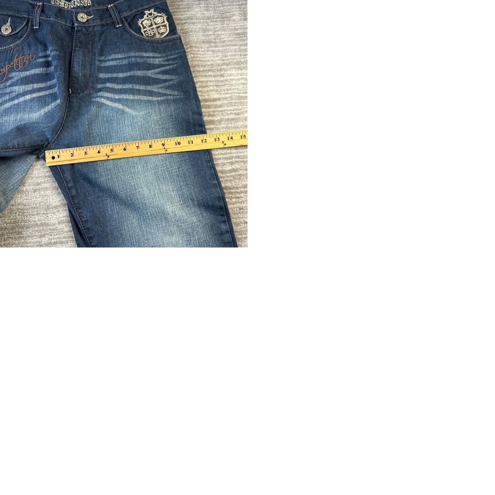 Denime VINTAGE Competition Jeans Mens 34 Blue Denim Pants Y2K 90s Baggy Grunge Straight Distressed Pocket 5-Pocket Logo Embroidered Belt Loops USA Mens Size US 34 / EU 50 - 9 Thumbnail