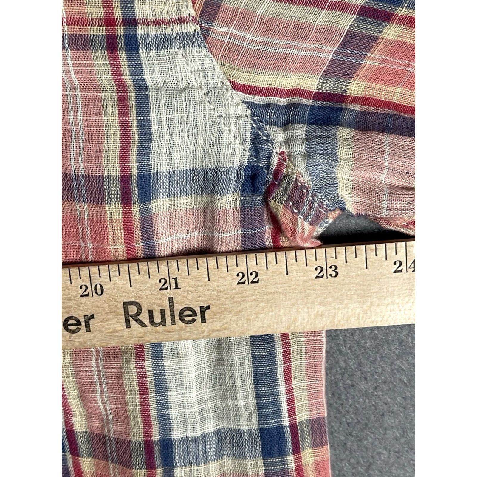 Carbon VINTAGE Carbon 2 Cobalt Shirt Mens Large Red Plaid Button-Up Long Sleeve Chambray Linen/Cotton Grunge Size US L / EU 52-54 / 3 - 7 Thumbnail