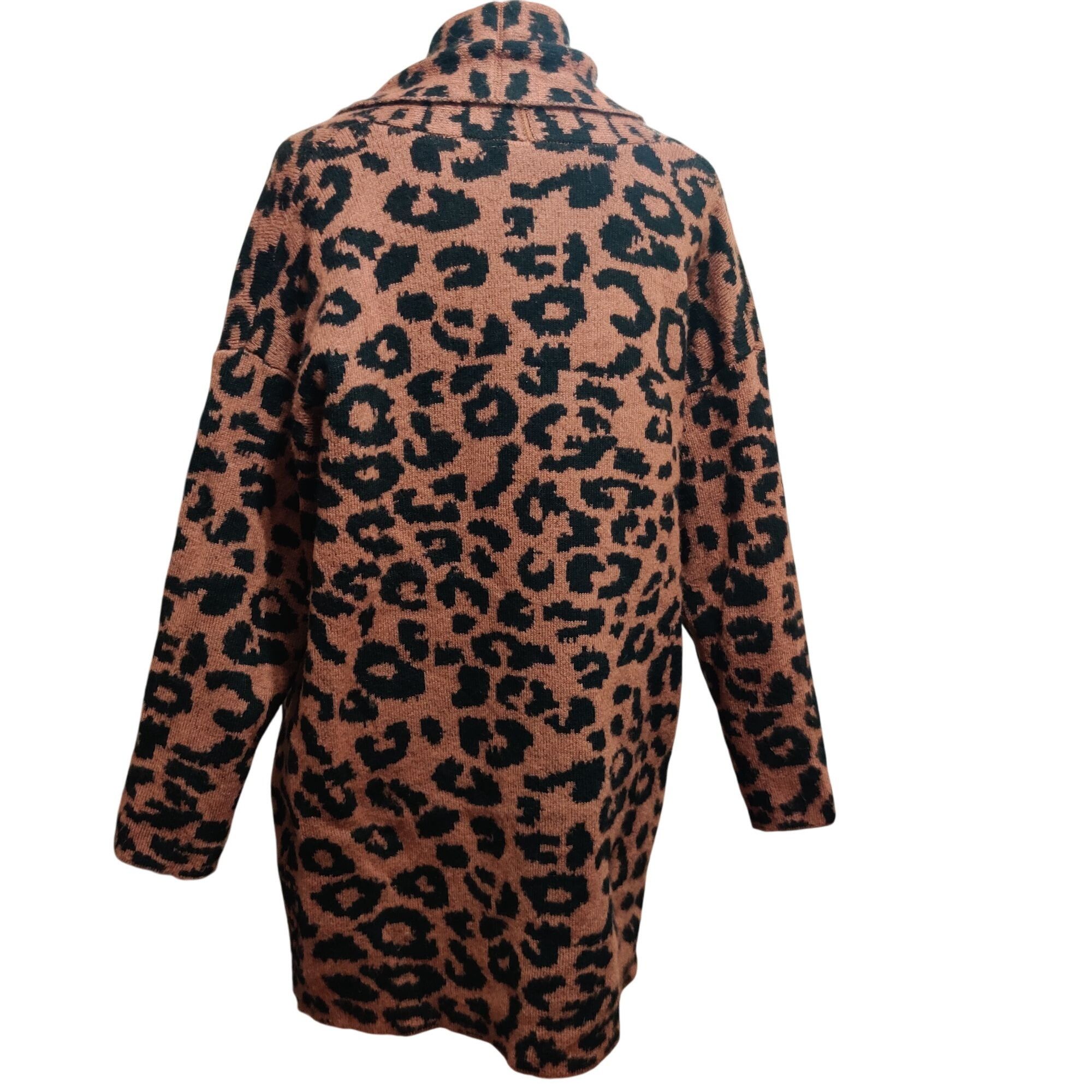 Other Time and Tru M Brown Black Leopard Print Knit Open Front Lon Size M / US 6-8 / IT 42-44 - 4 Thumbnail
