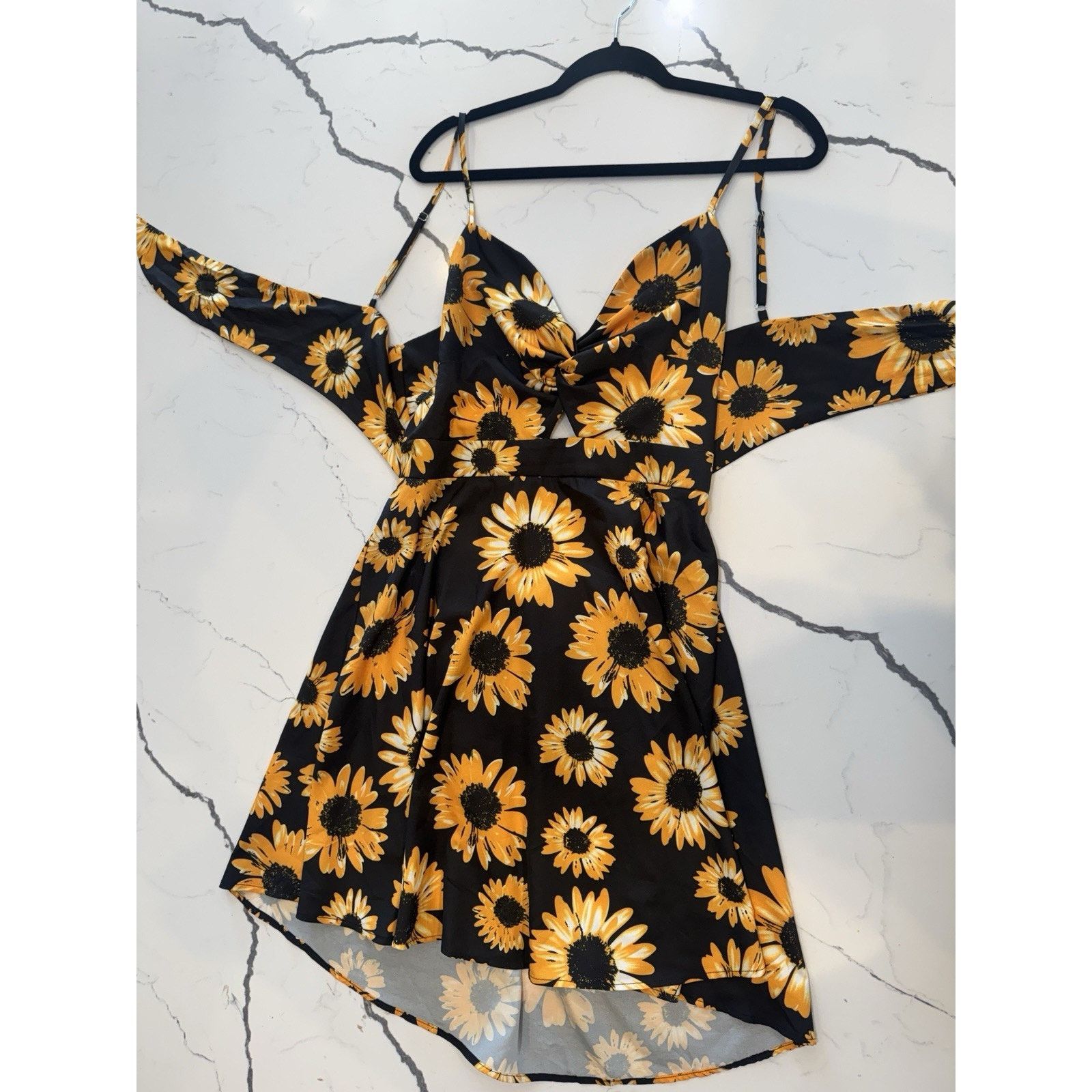 Shein SHEIN Sunflower Floral Mini Dress Womens XL Black Yellow Size XL / US 12-14 / IT 48-50 - 8 Thumbnail