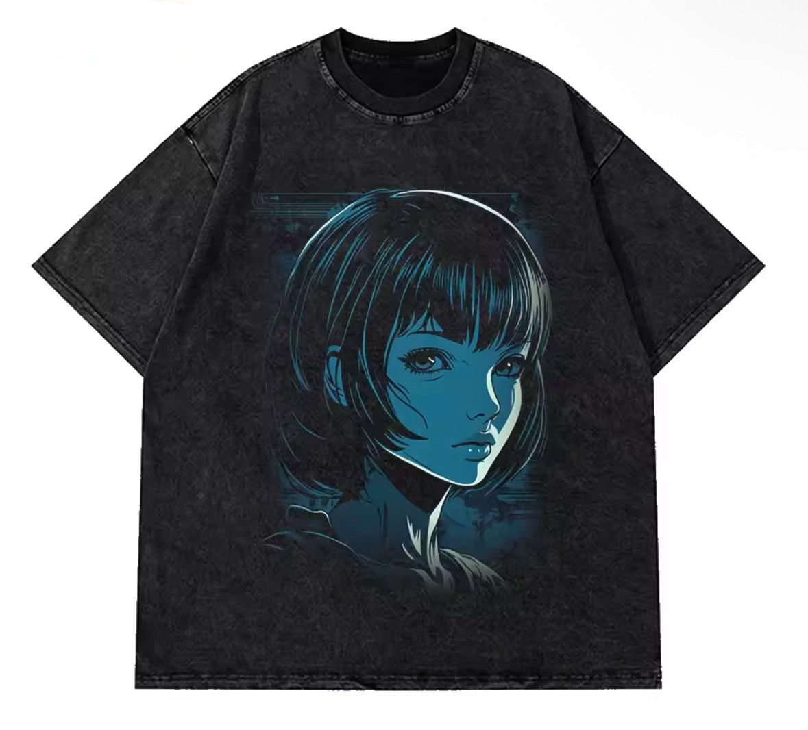 Japanese Brand Y2K Vintage Gothic Blue Girl Face Print Washed T-Shirt Size US L / EU 52-54 / 3 - 1 Thumbnail