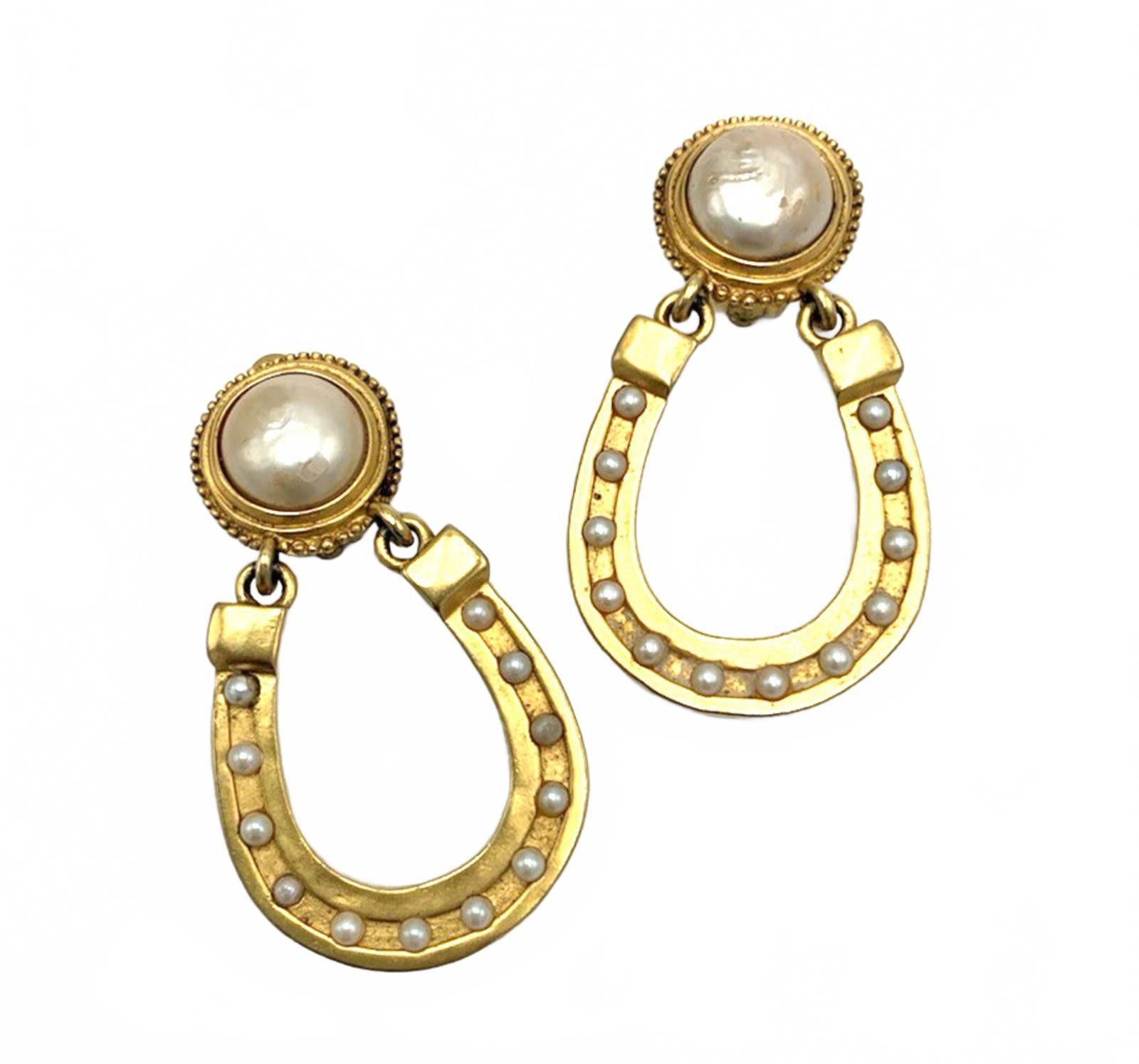 Karl Lagerfeld Karl Lagerfeld Faux Pearl Horseshoe Door Knockers Earrings Size ONE SIZE - 5 Thumbnail