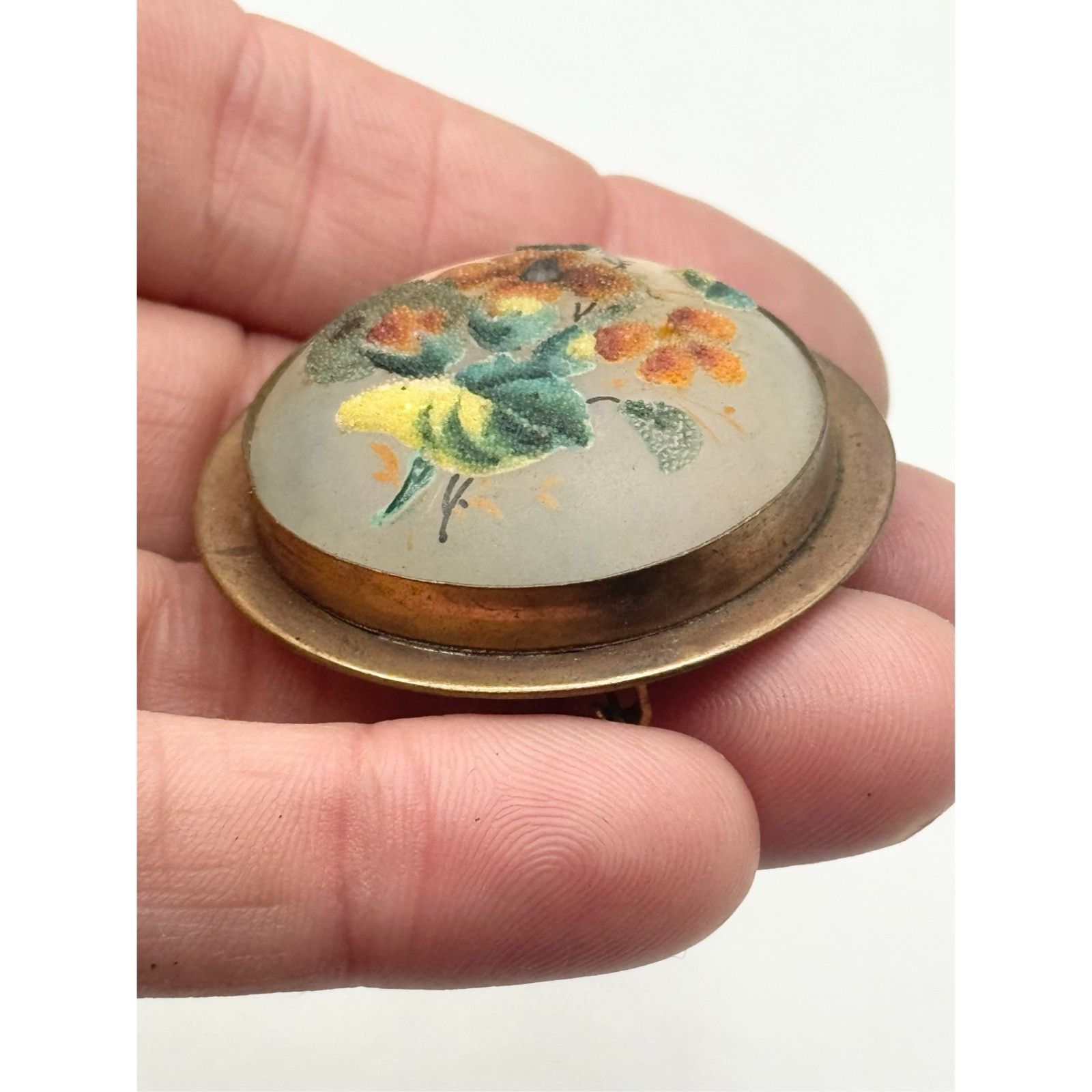Vintage Antique estate domed frosted glass rhinestone floral brooch Size ONE SIZE - 5 Thumbnail
