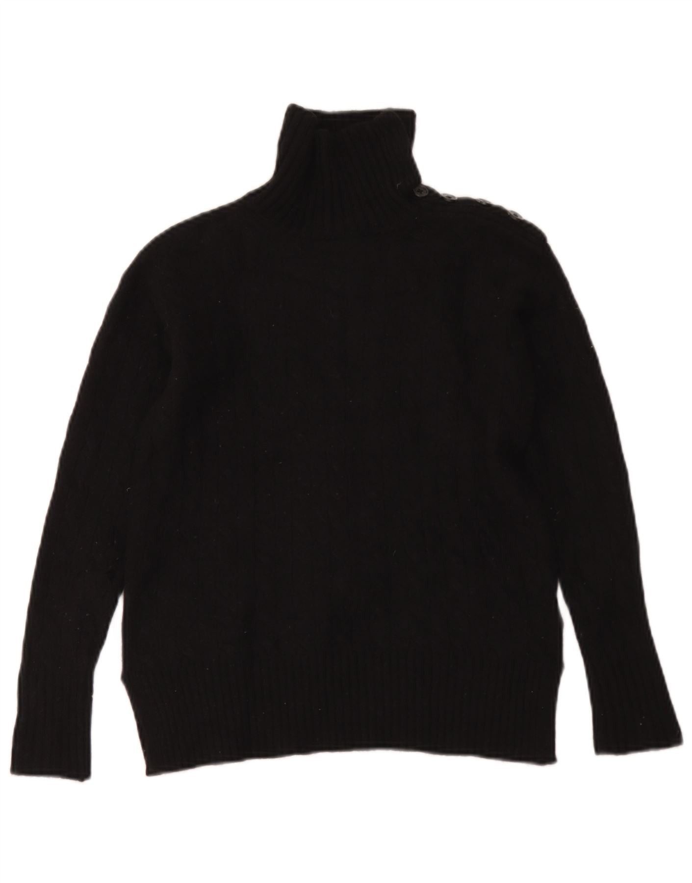 Polo Ralph Lauren Womens Button Neck Jumper Sweater UK 2 2XS Black Wool Size XS / US 0-2 / IT 36-38 - 1 Thumbnail