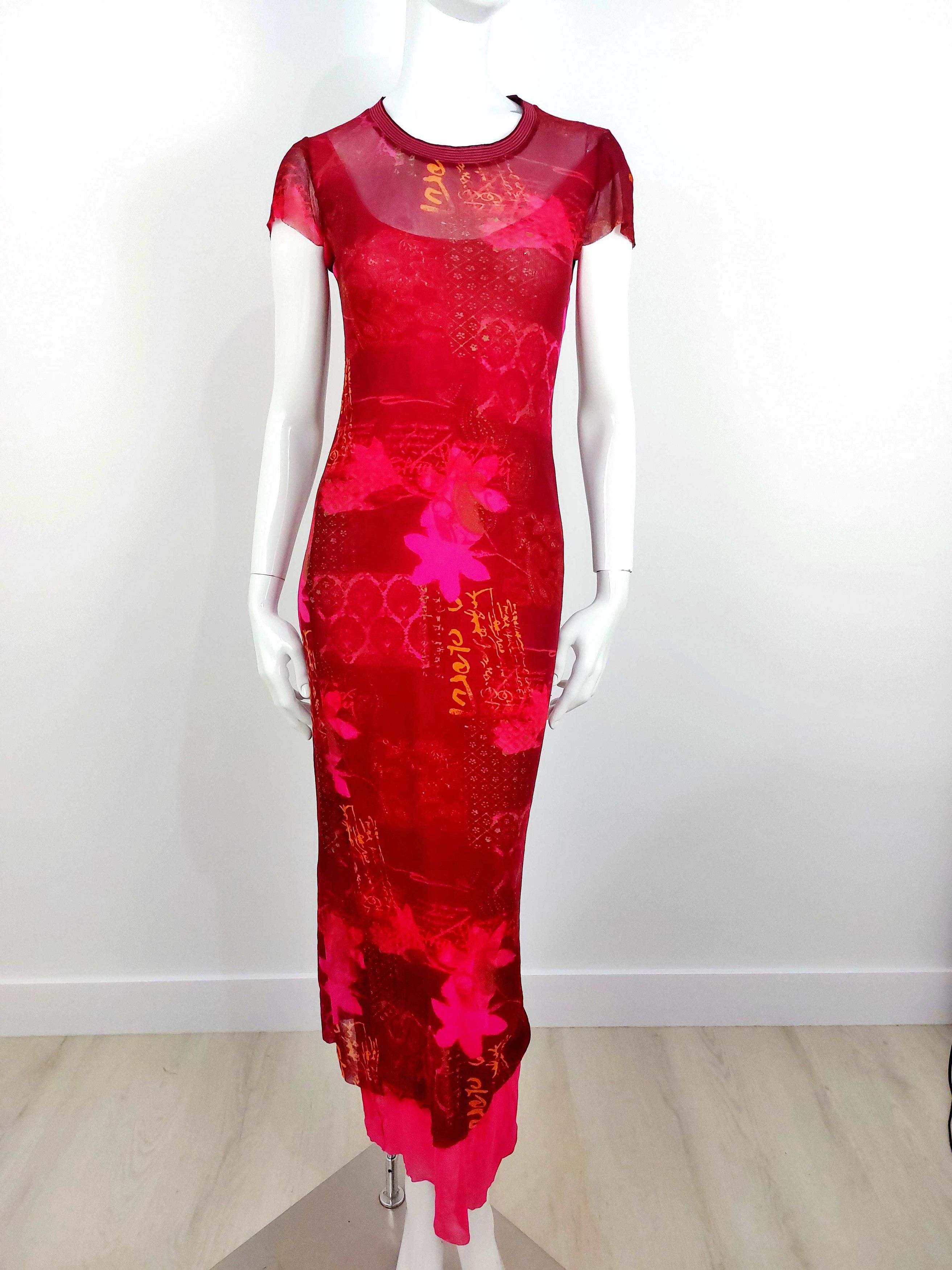 Kenzo Kenzo Jeans Mesh Floral Tattoo Graffiti Sheer Maxi Dress Size L / US 10 / IT 46 - 8 Thumbnail