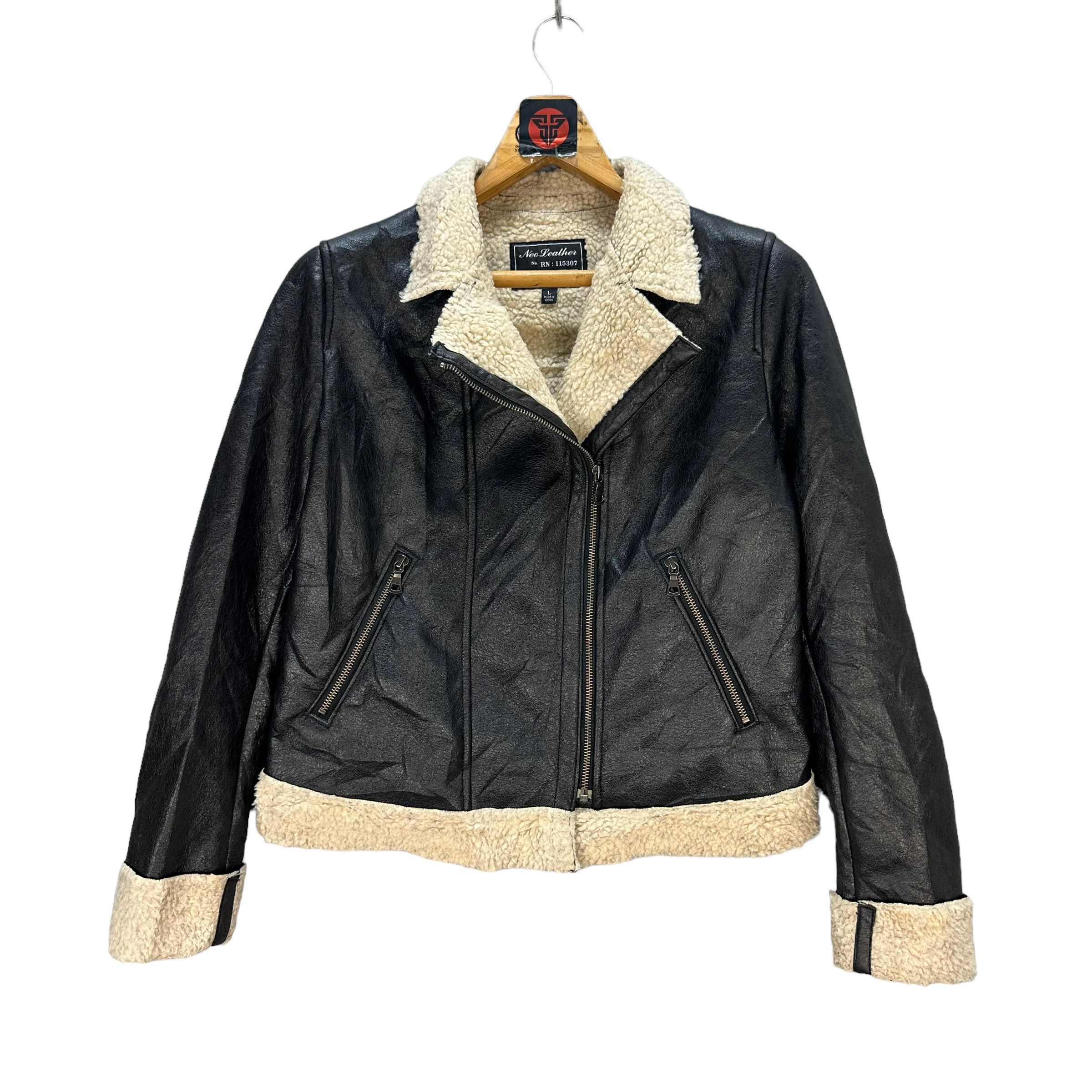 Japanese Brand NEO LEATHER DOUBLE COLLAR SHEARLING JACKET #7535-151 Size L / US 10 / IT 46 - 1 Thumbnail
