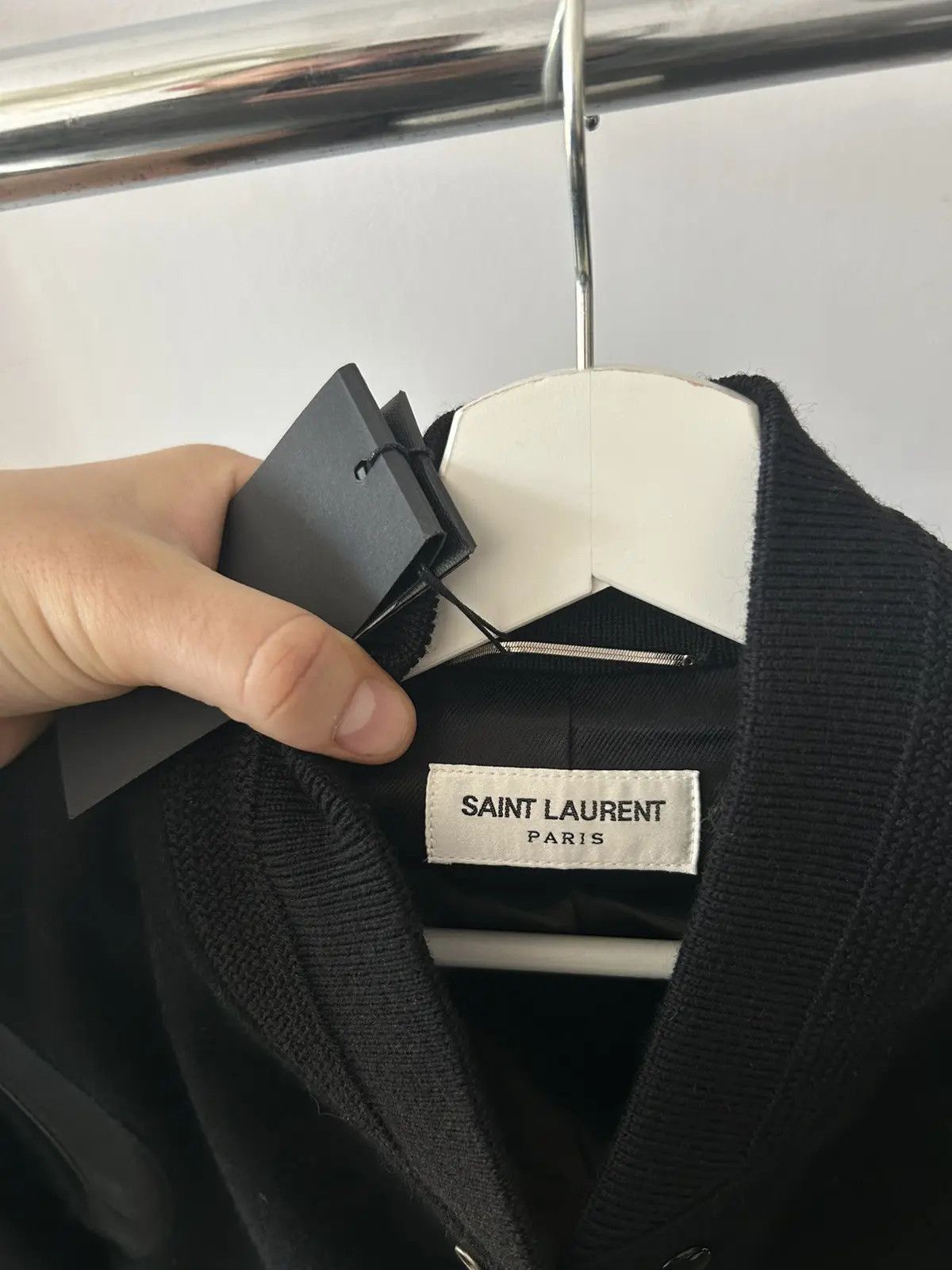 Sz 50 NWT Saint Laurent Teddy Wool Leather Varsity Jacket