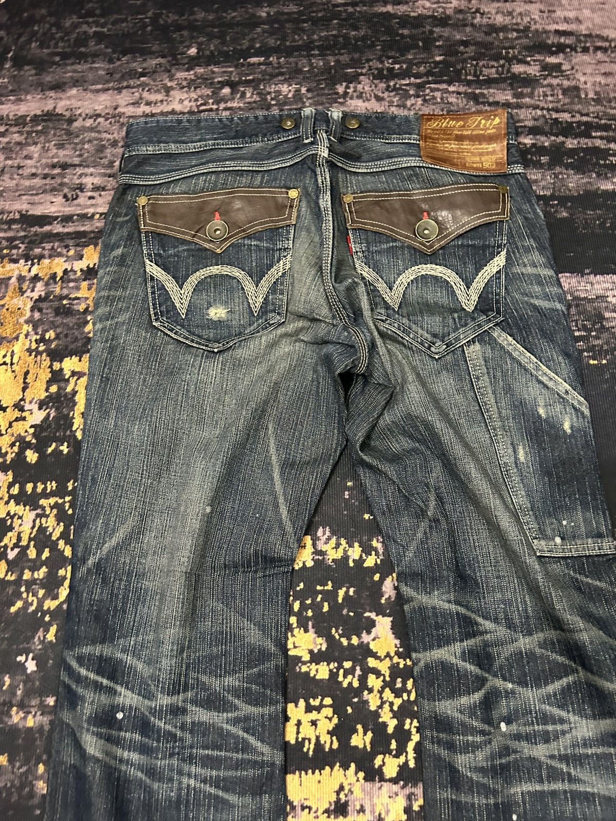 Edwin Vintage Wash Edwin 503 Blue Trip Distressed Carpenter Jeans Size US 34 / EU 50 - 7 Thumbnail