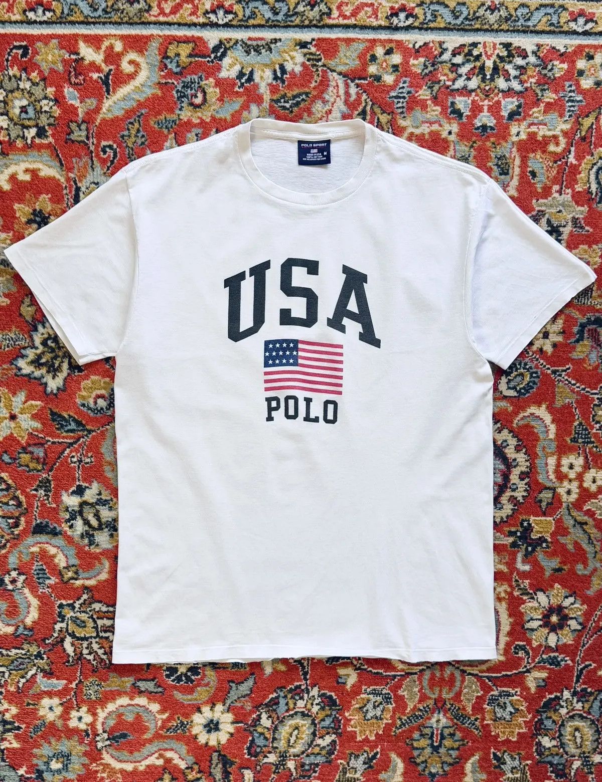 Polo Ralph Lauren × Vintage 90s Vintage Polo Sport Ralph Lauren USA Flag Tee T-Shirt Size US L / EU 52-54 / 3 - 1 Thumbnail