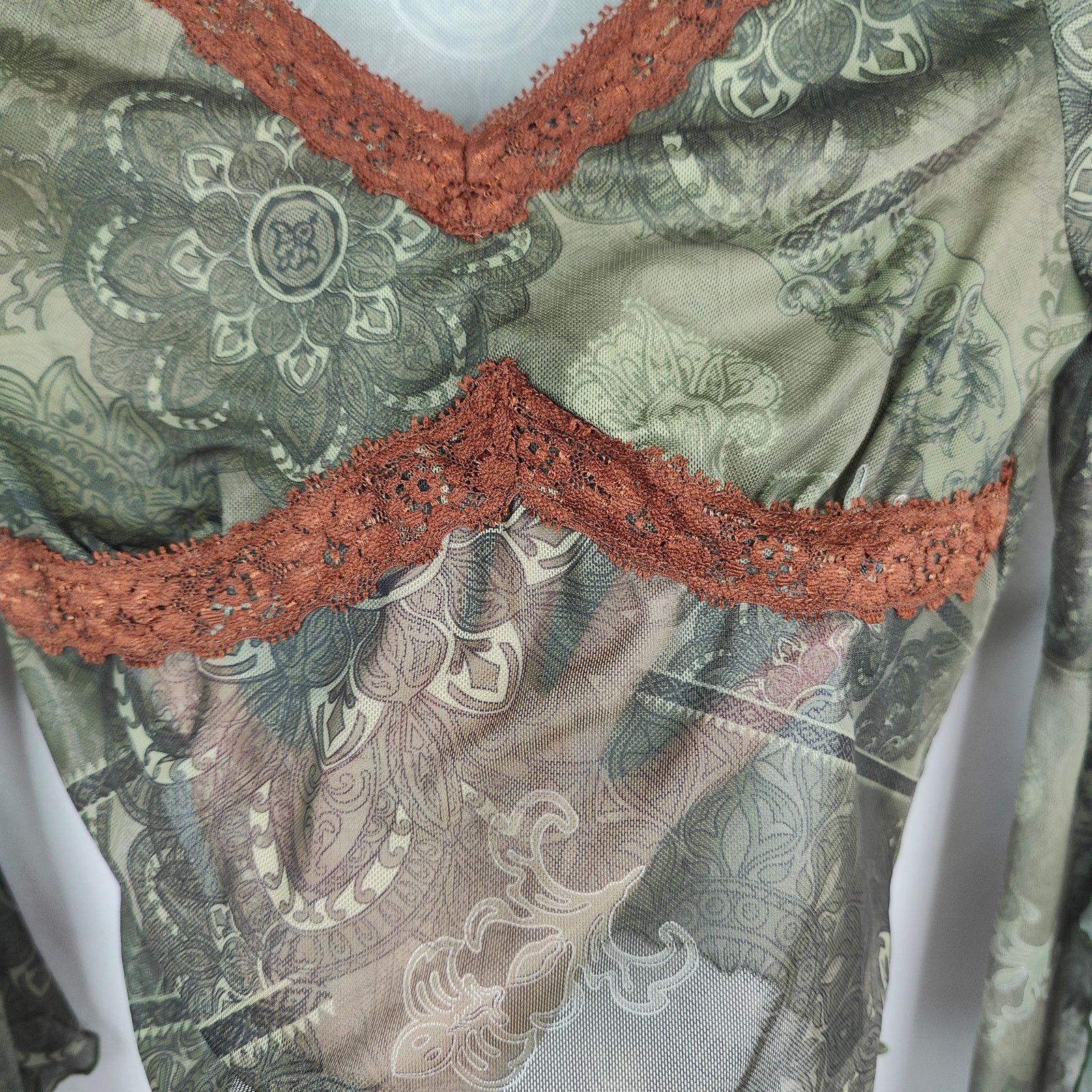 Other Vintage Y2K Mesh Top Womens Small Green Printed Semi-Sheer Size S / US 4 / IT 40 - 4 Thumbnail