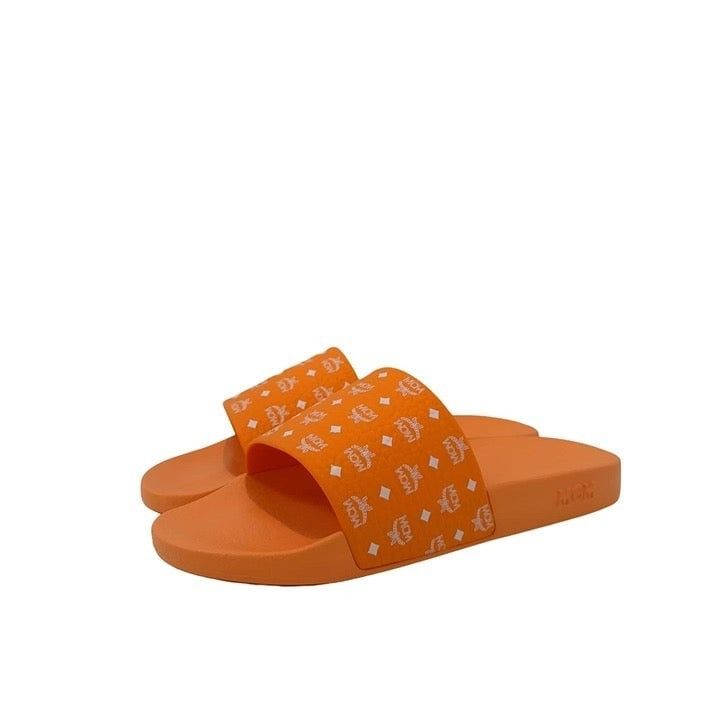 image of MCM Monogram Print Orange Visetos Slippers Sandals 9, Men's