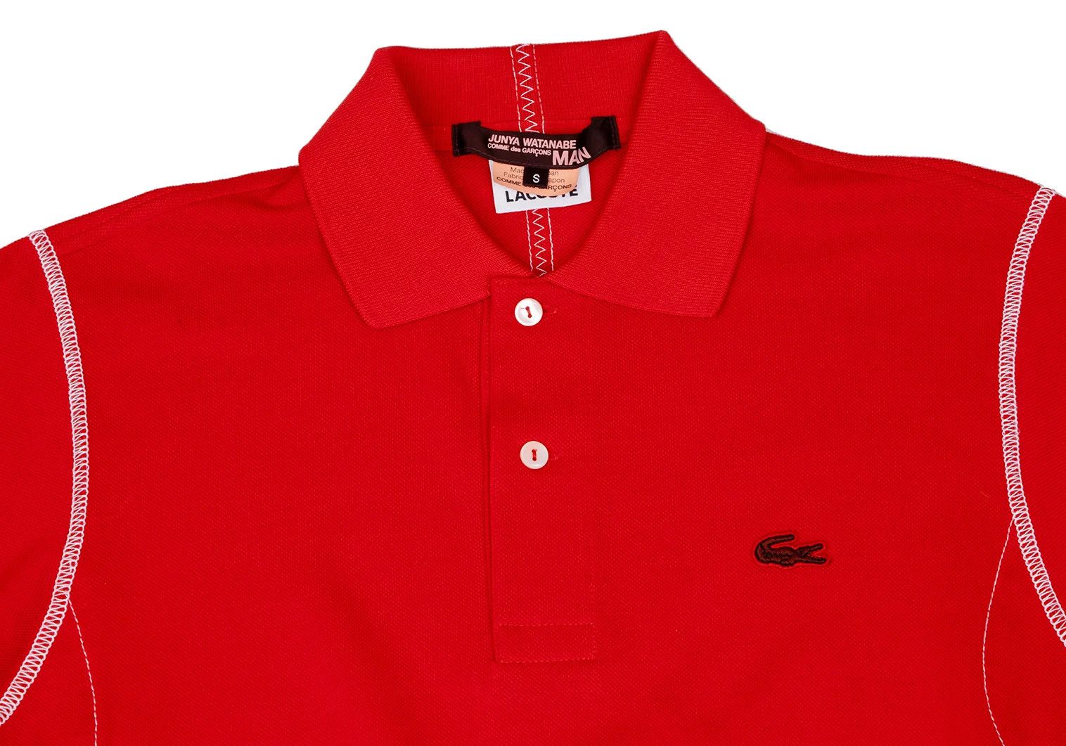 Junya Watanabe Lacoste Garment-Dyed Cotton Polo Shirt in Red, Size S Size US S / EU 44-46 / 1 - 3 Thumbnail