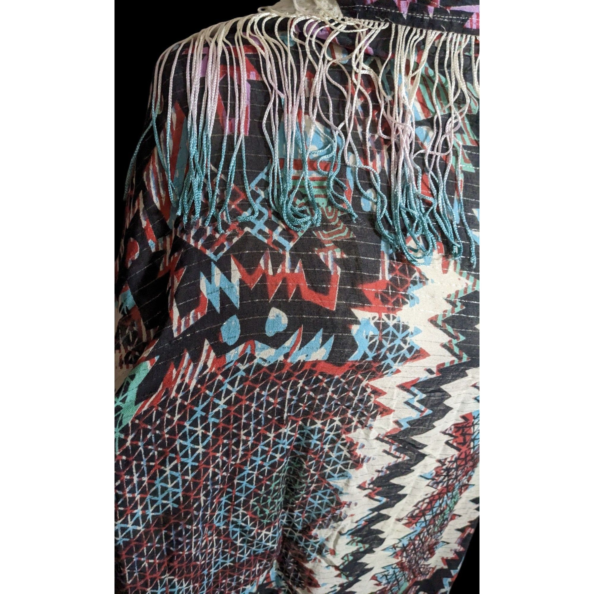 Topshop Topshop Southwestern Abstract Rainbow Ombre Fringe Scarf Size ONE SIZE - 6 Thumbnail