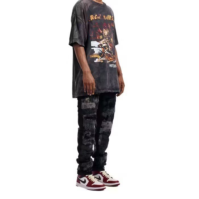 image of Black Distressed Denim Jeans, Men's (Size 32)