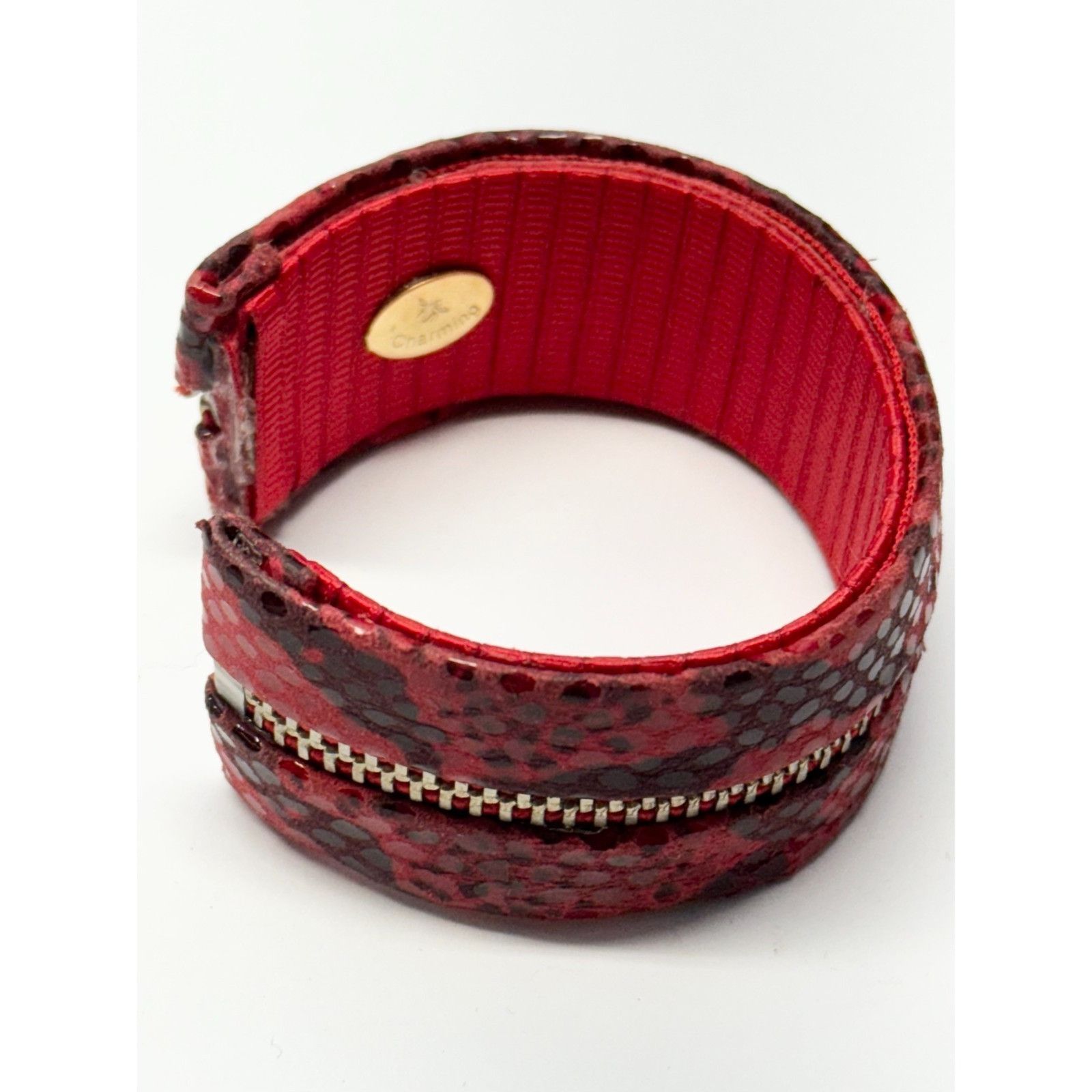 Vintage Vintage red snakeskin leather zipper cuff bracelet Size ONE SIZE - 3 Thumbnail