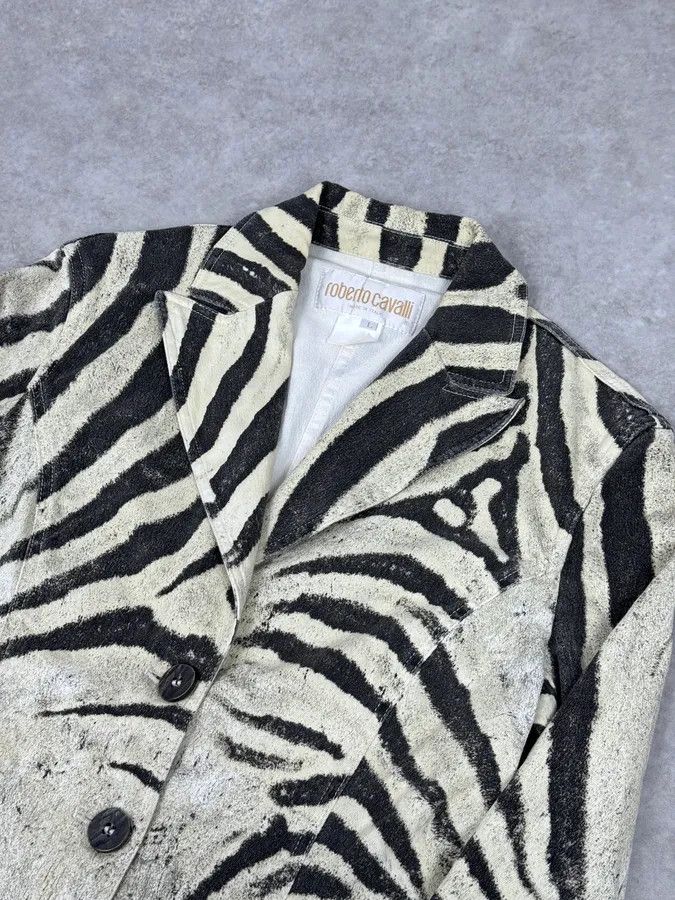 Roberto Cavalli SS1999 Roberto Cavalli Zebra Marble White Blazer Jacket Size L / US 10 / IT 46 - 4 Thumbnail