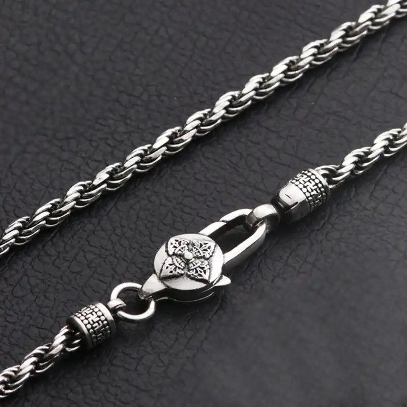 Jewelry Silver Color Men's Hemp Rope 4mm Necklace Size ONE SIZE - 3 Thumbnail