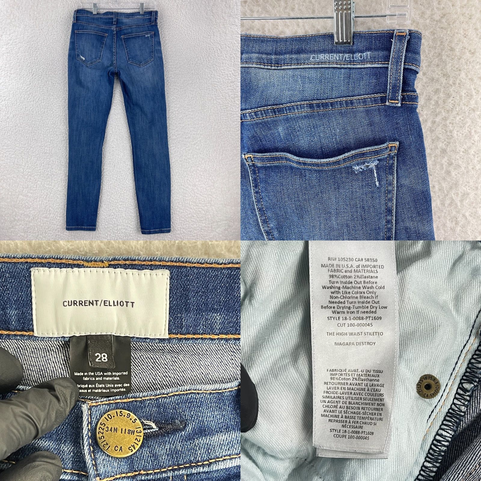 Vintage Current/Elliott Jeans Womens Size 28 Blue High Waist Skinny Distressed Stiletto Denim Regular Size 28" / US 6 / IT 42 - 9 Thumbnail